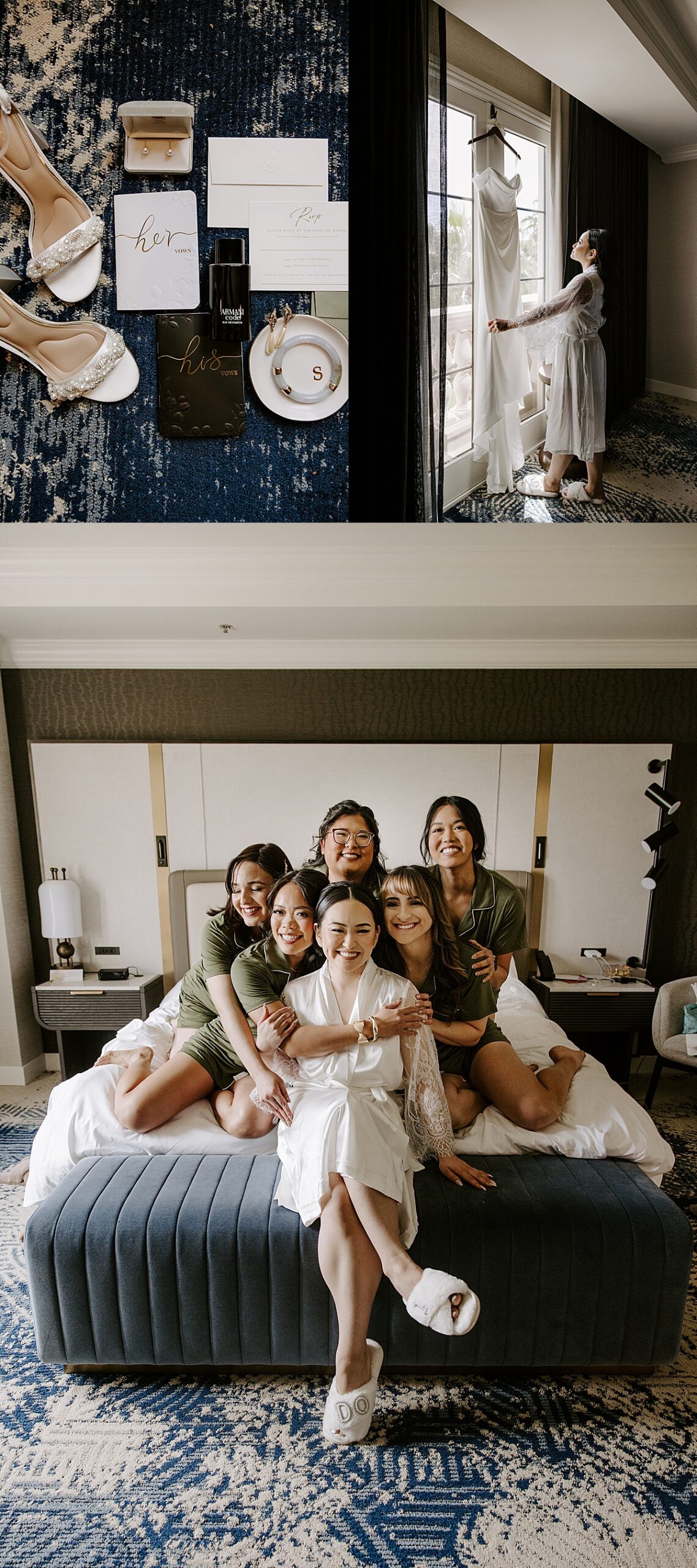 Women sit together in green getting ready pajamas at the JW Marriott