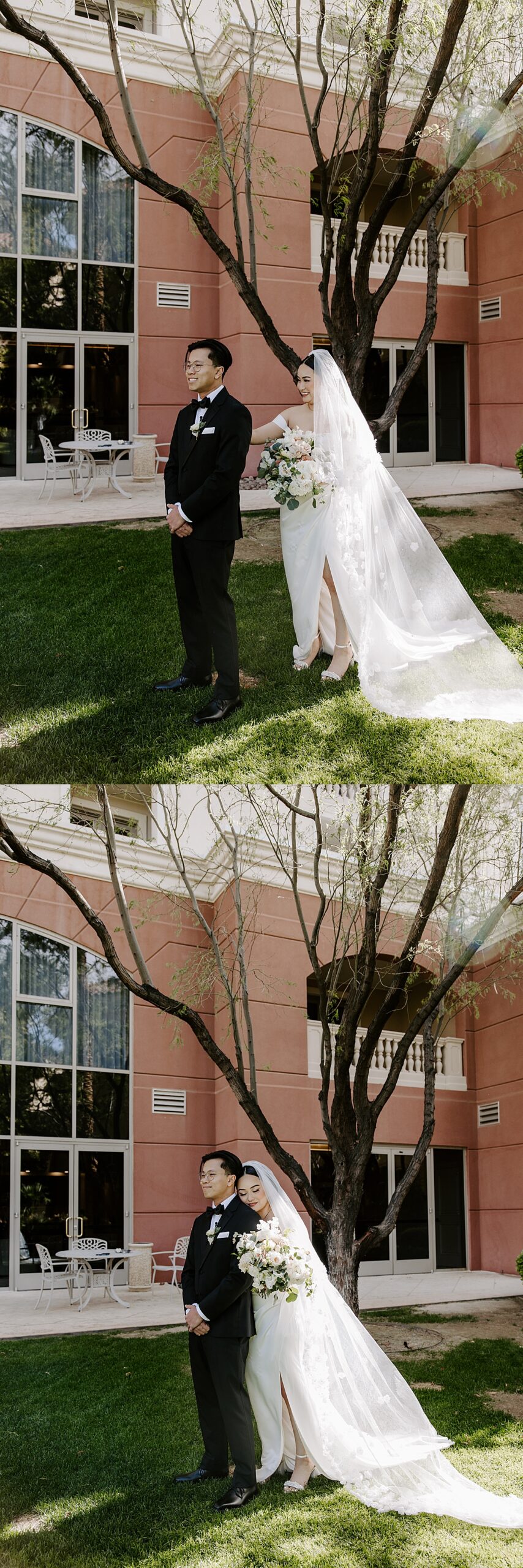 Woman approaches man to surprise him for their first look by Katelyn Faye Photo
