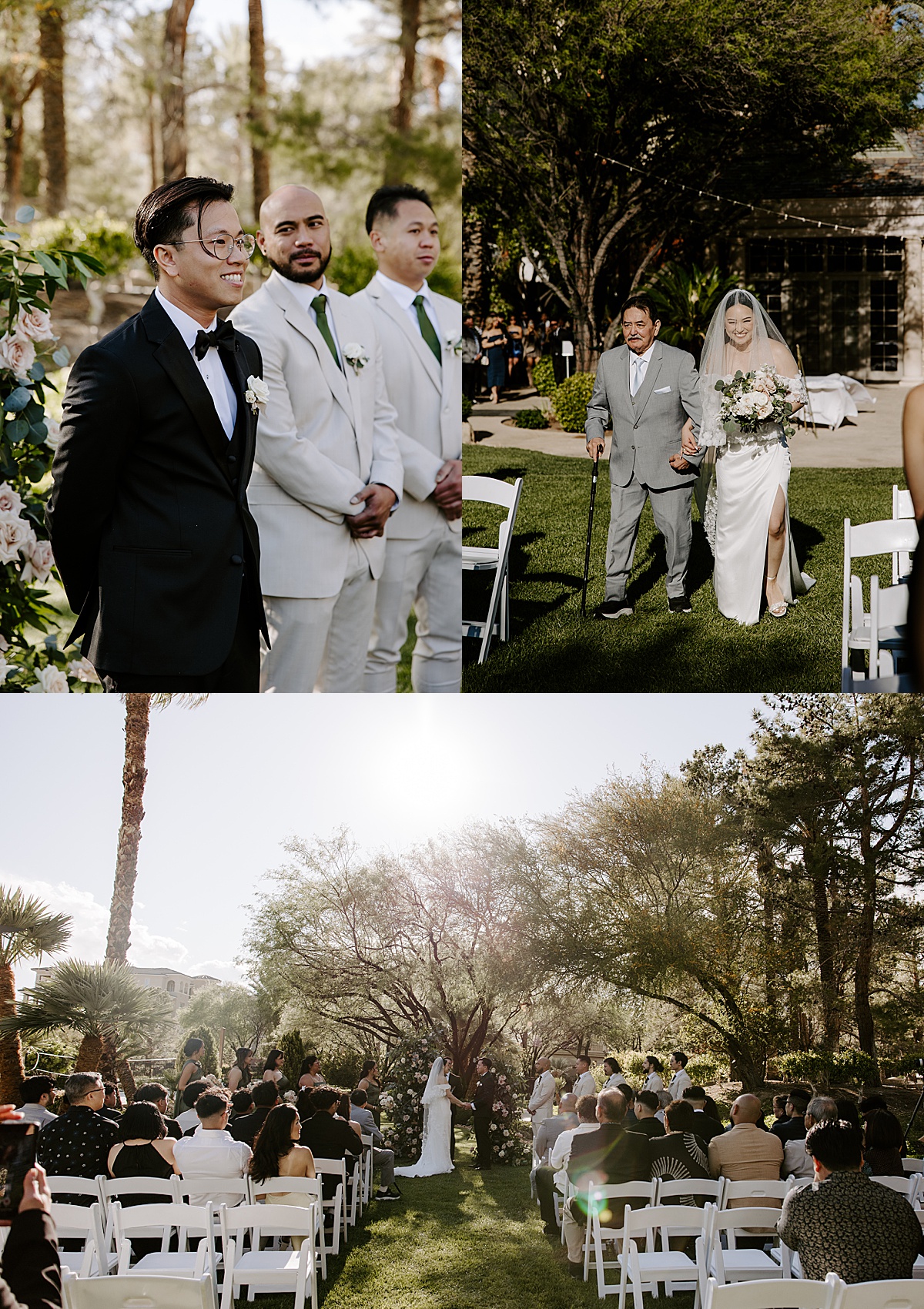 Groom looks longingly at bride walking down the aisle by Las Vegas wedding photographer