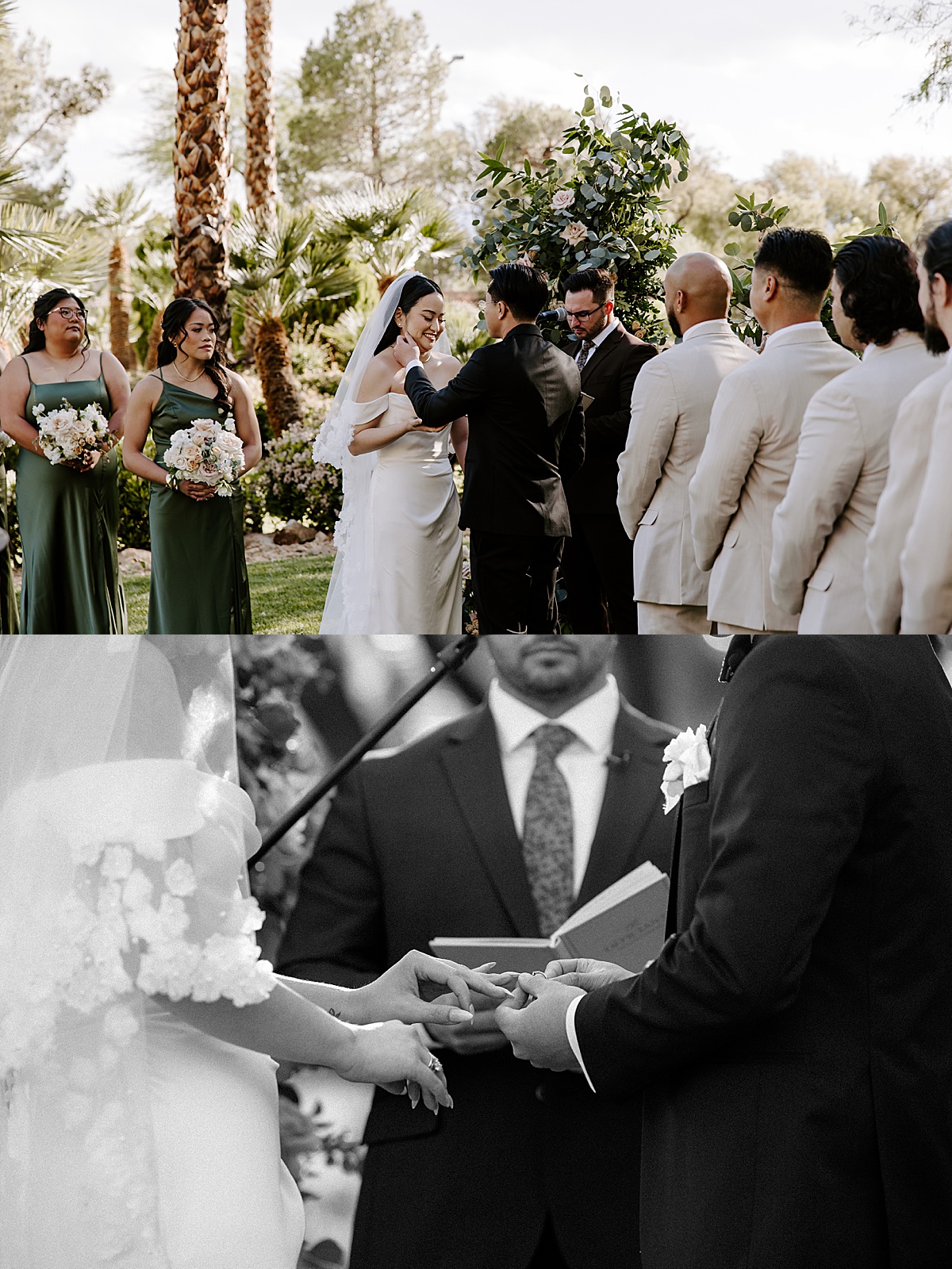 Man places wedding ring on woman's finger during ceremony by Katelyn Faye Photo