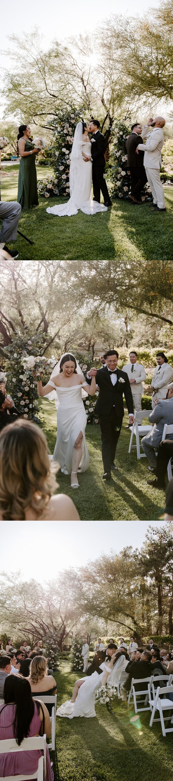 Newlyweds kiss as people cheer and celebrate at the JW Marriott