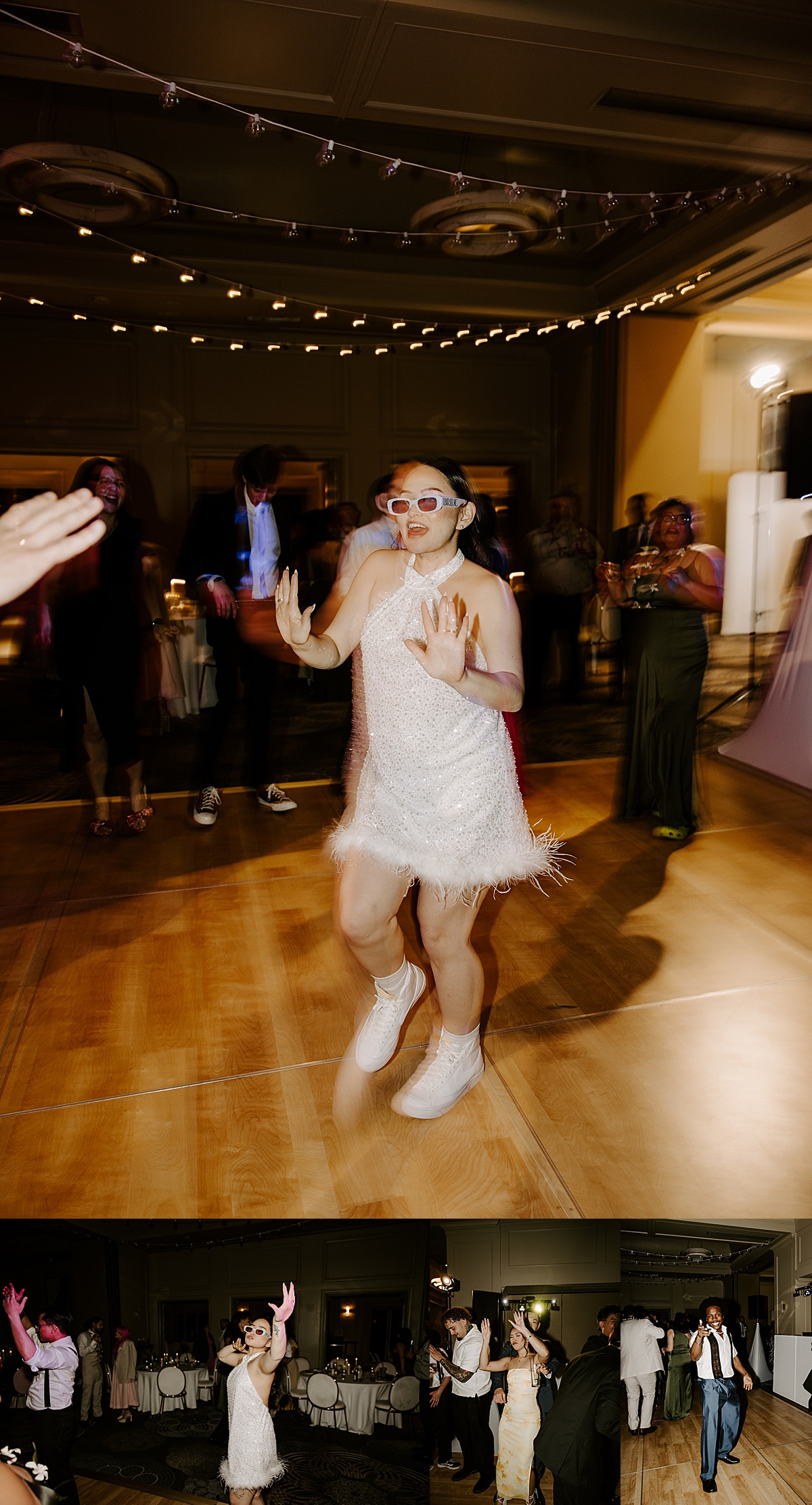 Guests dance alongside one another at reception by Las Vegas wedding photographer