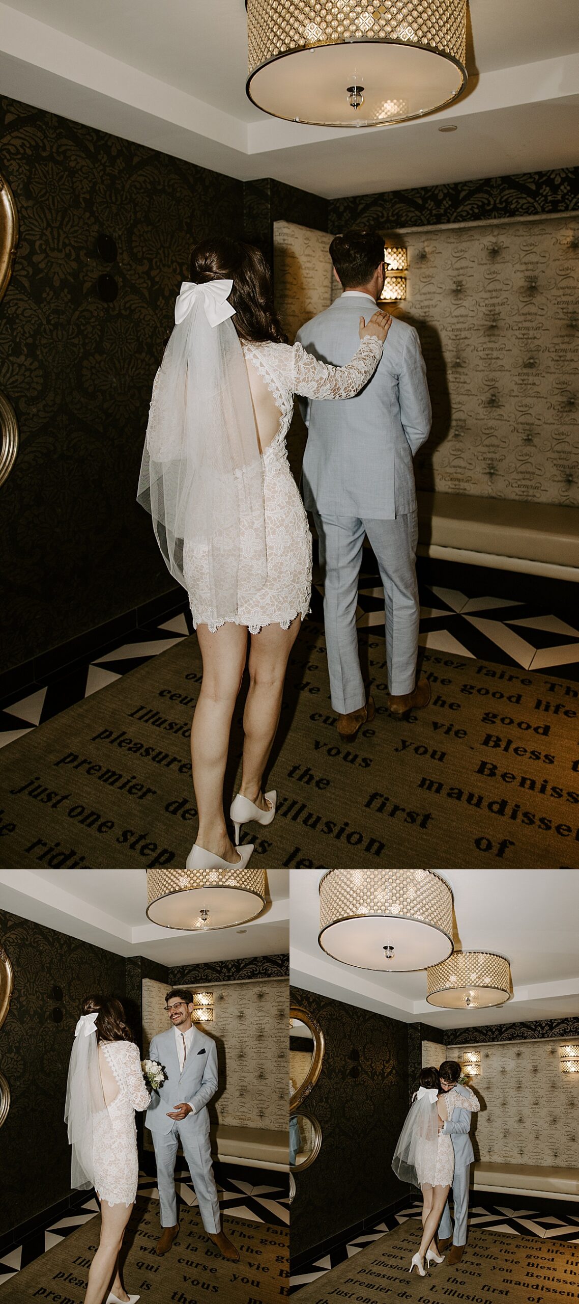 Man sees his bride for the first time before their wedding by las vegas wedding photographer