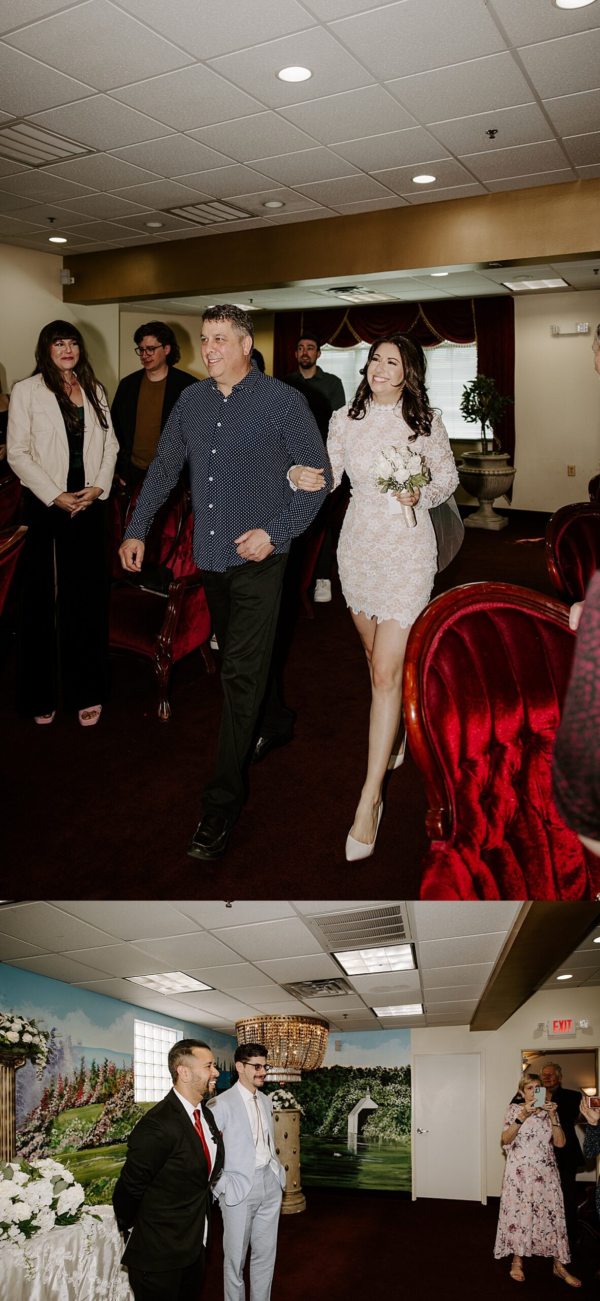 Bride walks down the aisle to meet her groom by Katelyn Faye Photo
