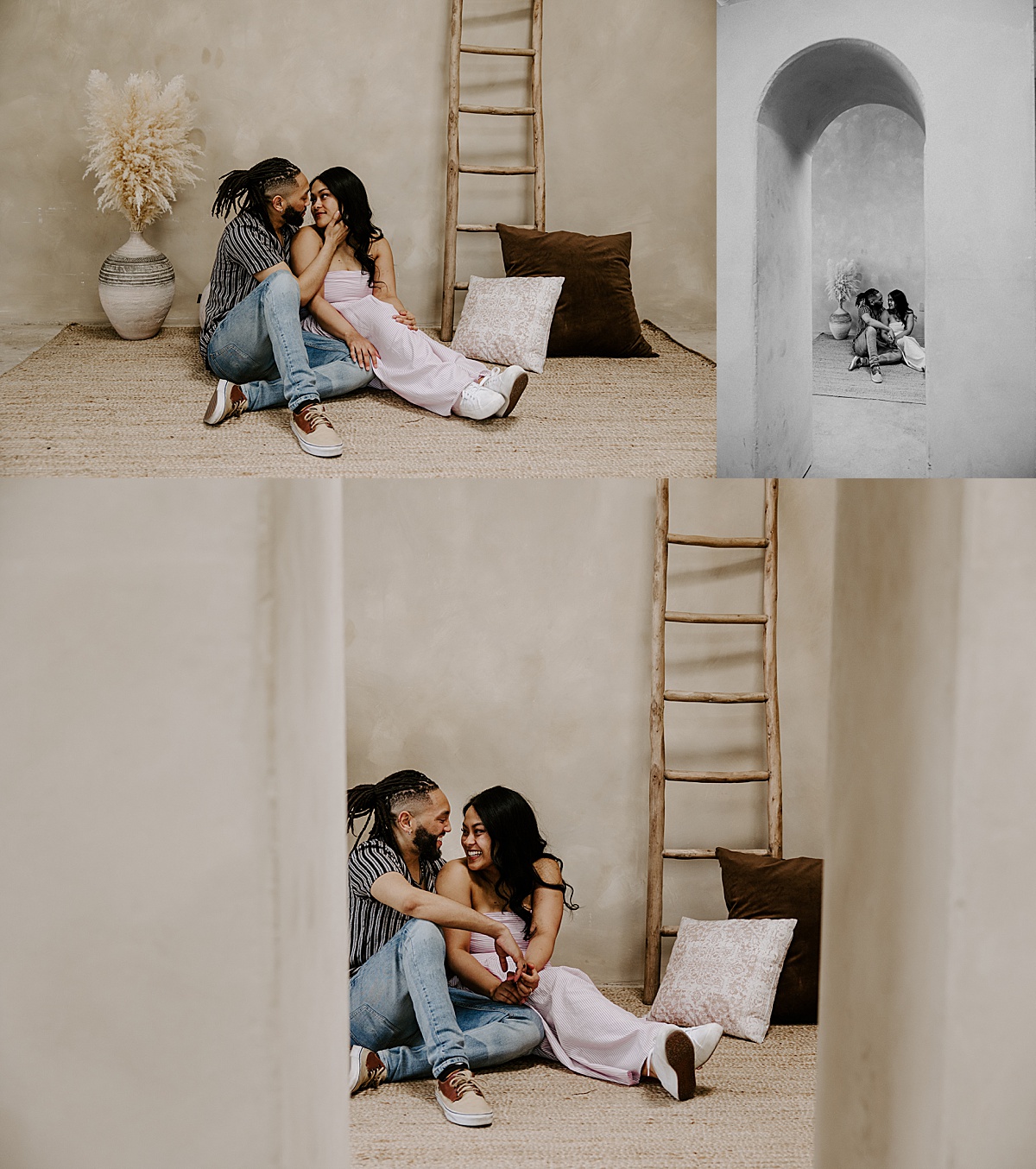Couple sits on the floor while staring longly at one another by Katelyn Faye Photography