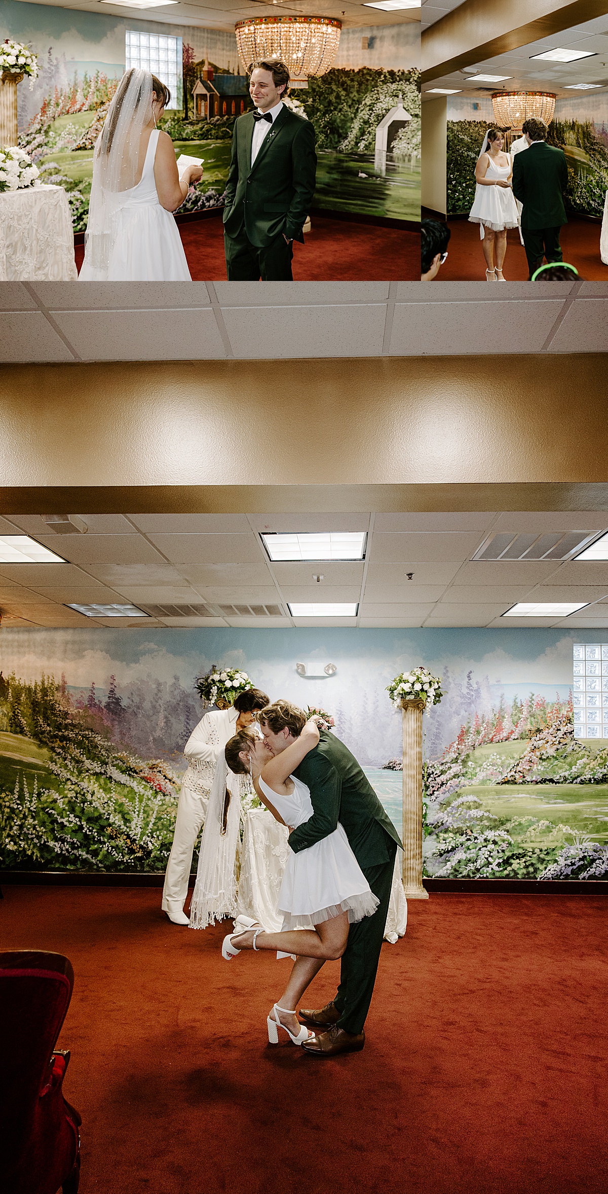 Newlyweds share first kiss after their vow renewal ceremony by Las Vegas wedding photographer