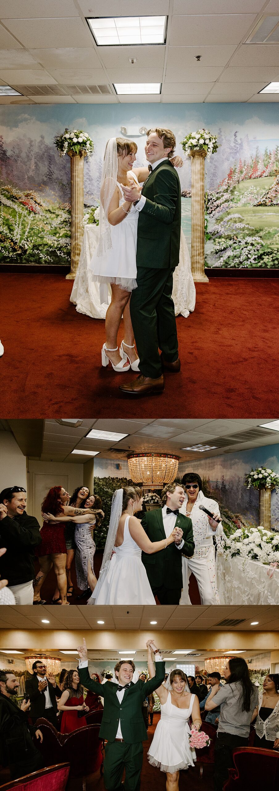 Couple cheers as they exit their ceremony by Katelyn Faye Photography