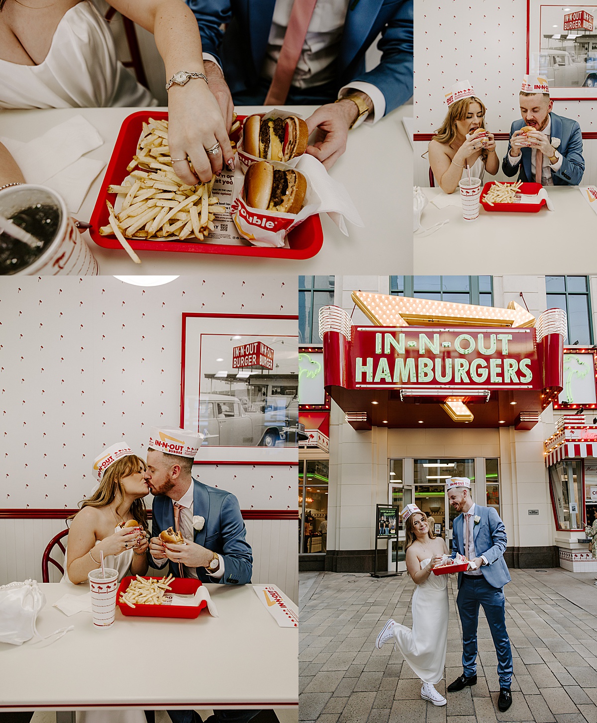Newlyweds eat In-and-Out burgers after their ceremony taken with camera bag necessities