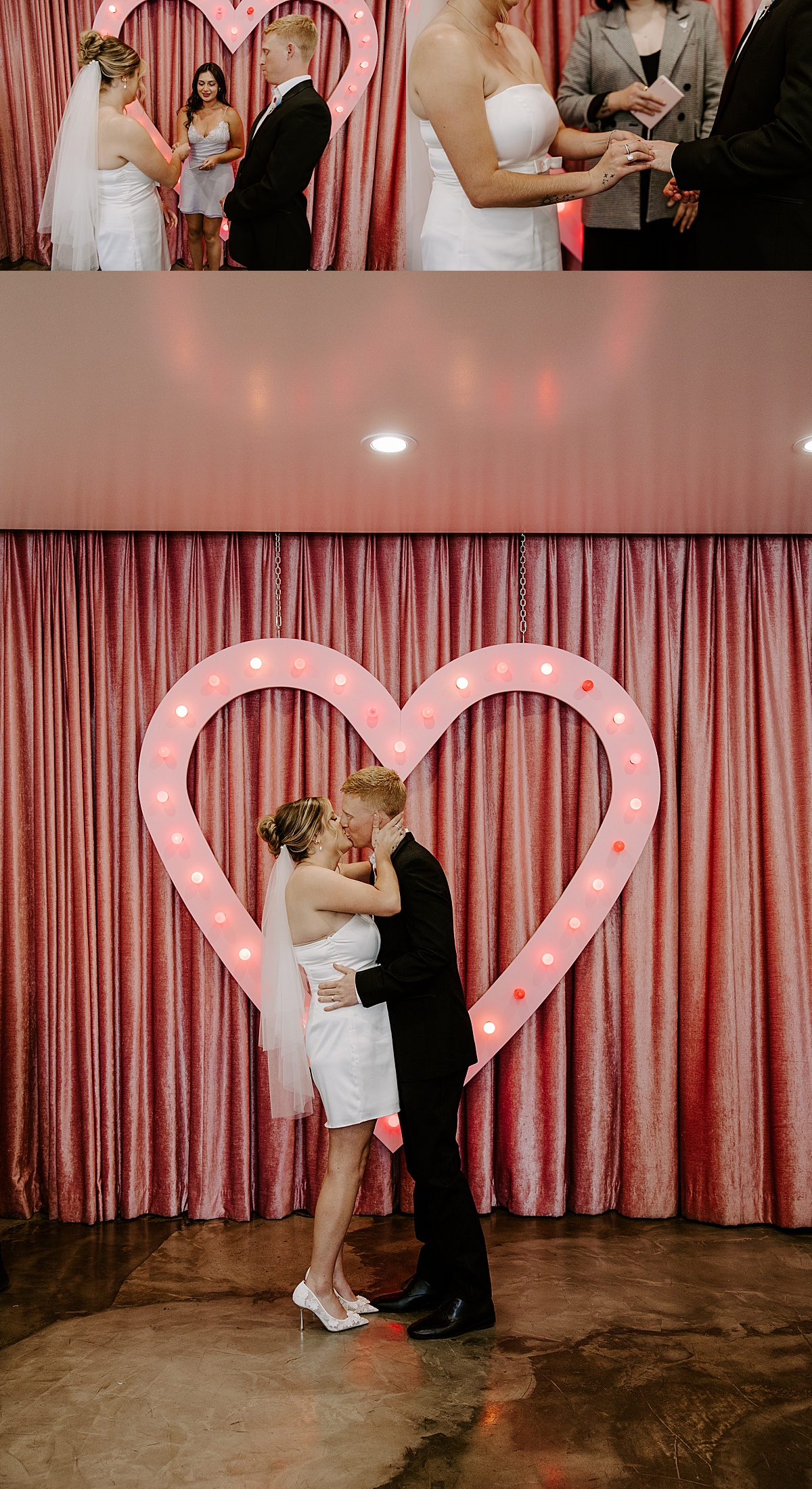 Husband and wife share a first kiss at the end of their ceremony by Katelyn Faye Photography