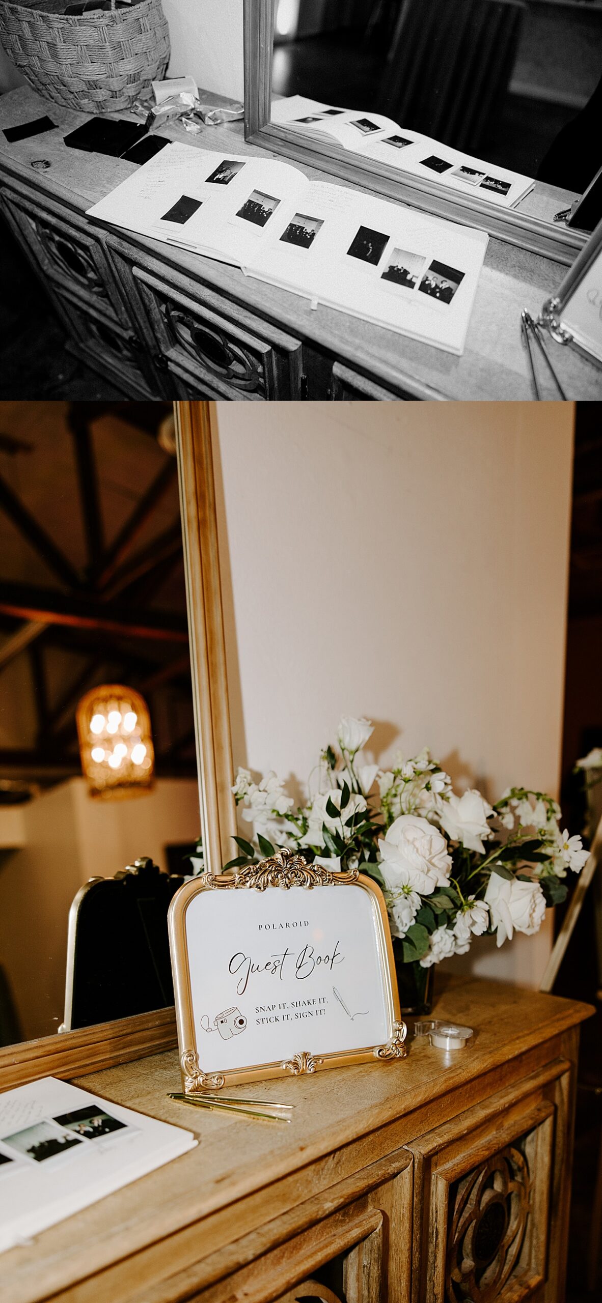 A framed sign for a polaroid guest book by Las Vegas Wedding Photographer