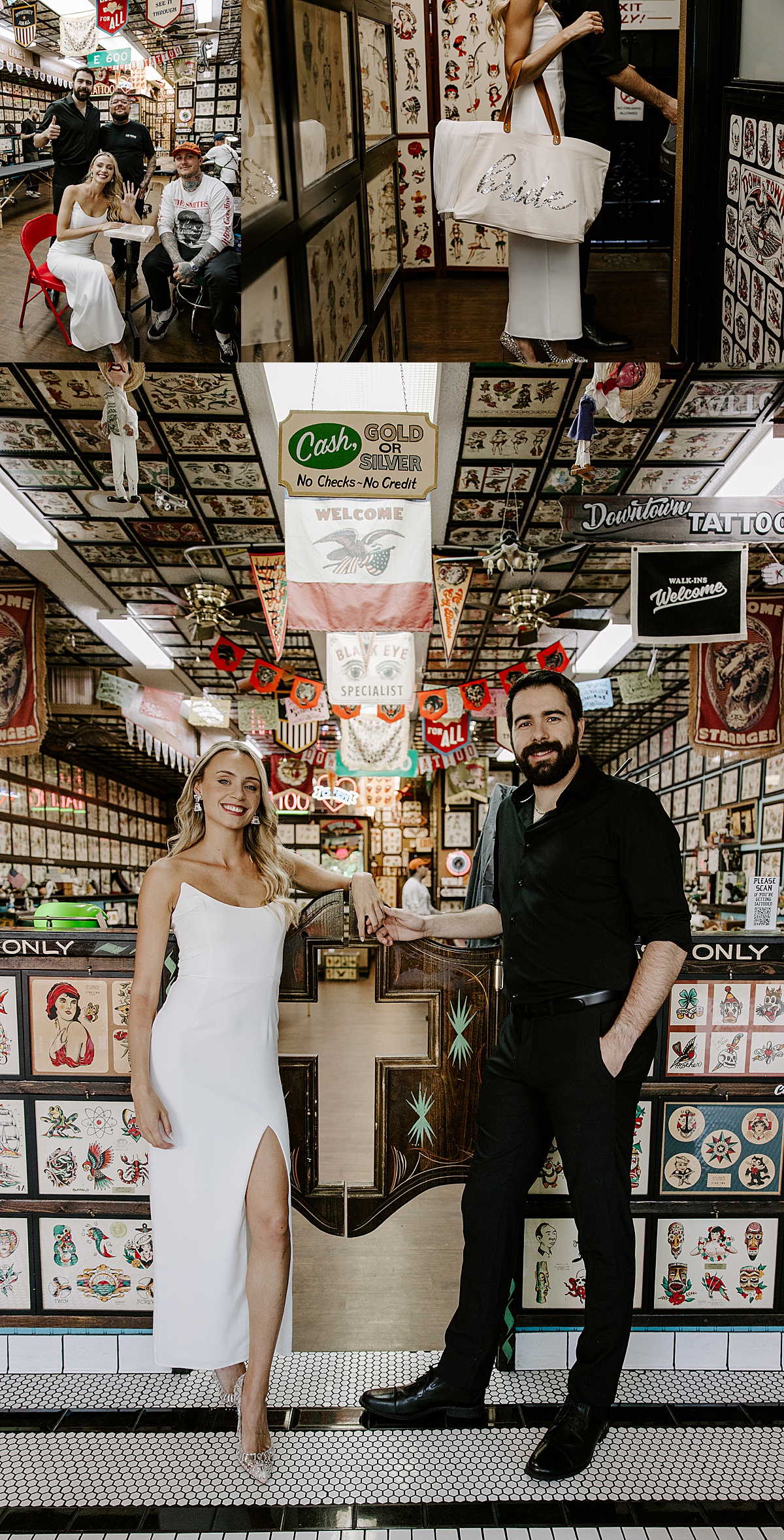 Husband and wife hold hands after getting tattoos by Las Vegas wedding photographer