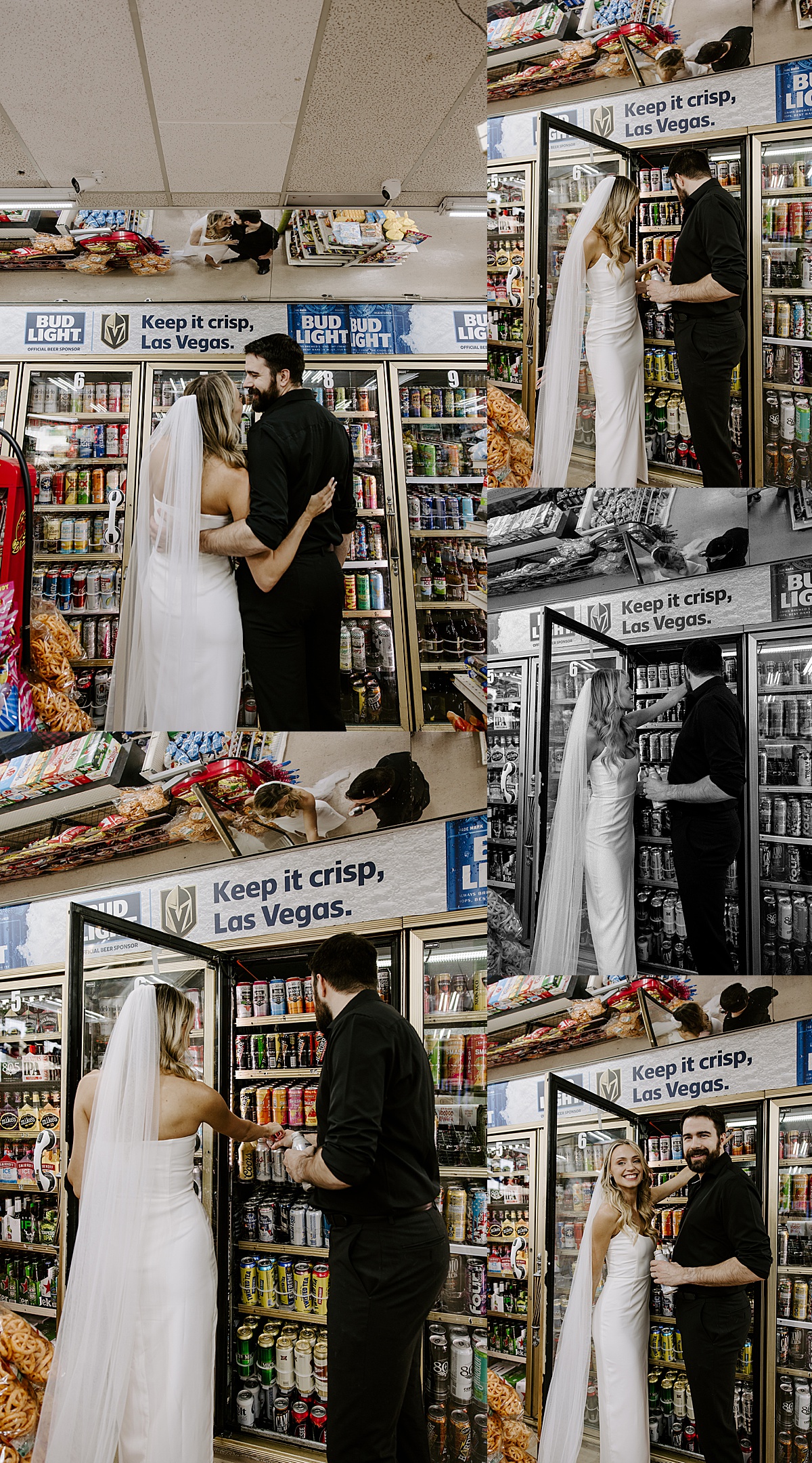 Husband and wife pick out drinks in a convenience store by Las Vegas Wedding Photographer