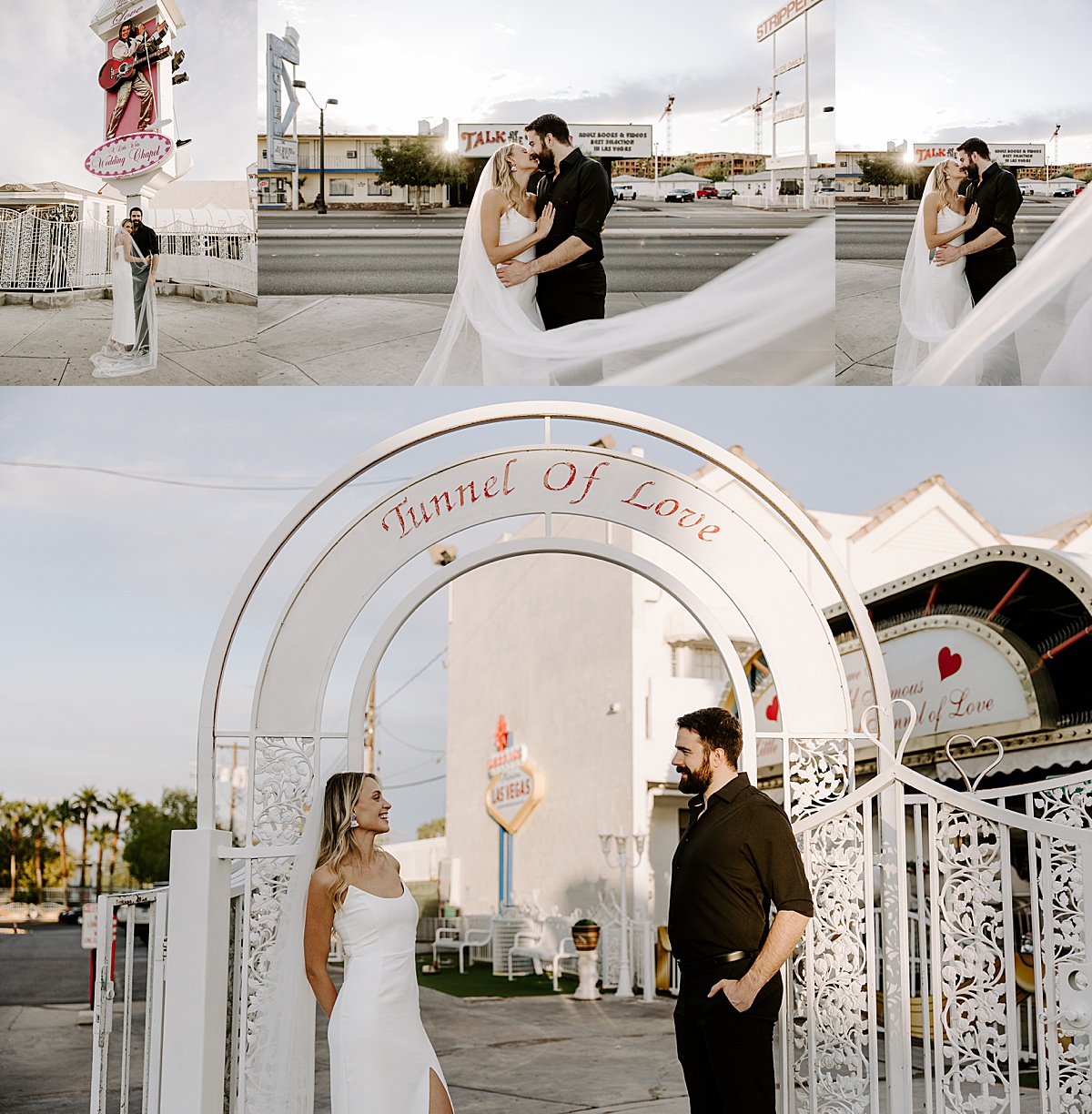Couple kiss as veil swoops in front of them after their Downtown Tattoo elopement