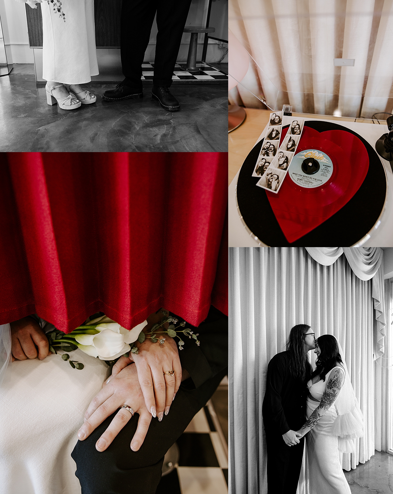 polaroids on record player at Sure Thing Chapel giving vintage vibes