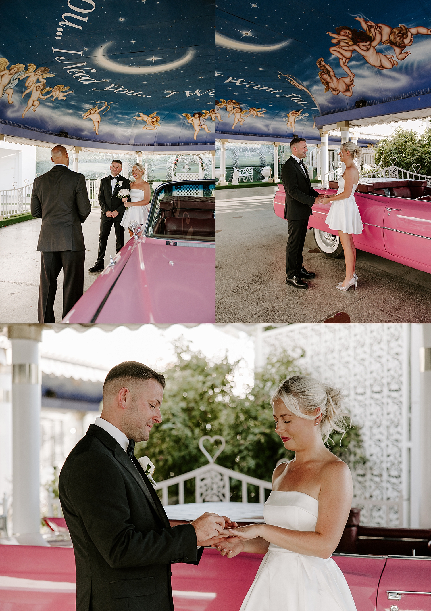 couple exchanges rings in the Tunnel of Love at the LWC