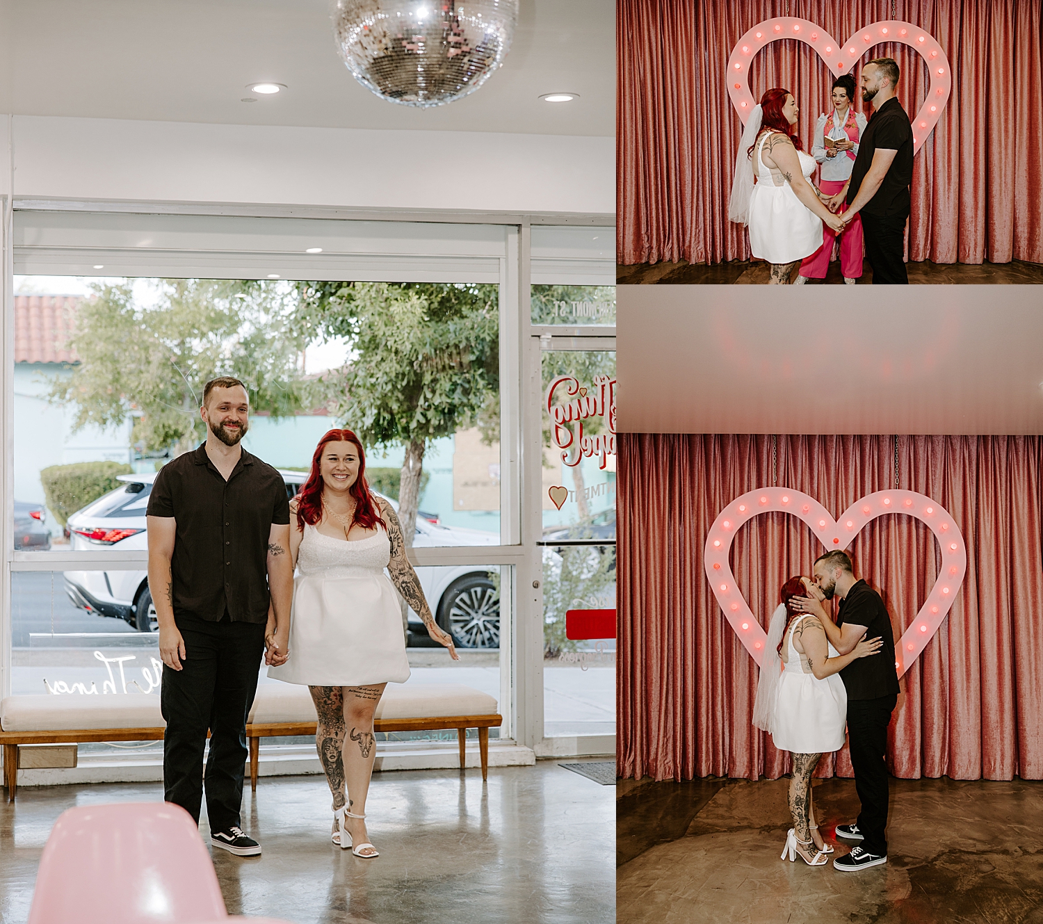 woman and man walk into their big day at Sure Thing Chapel by Las Vegas Elopement Photographer