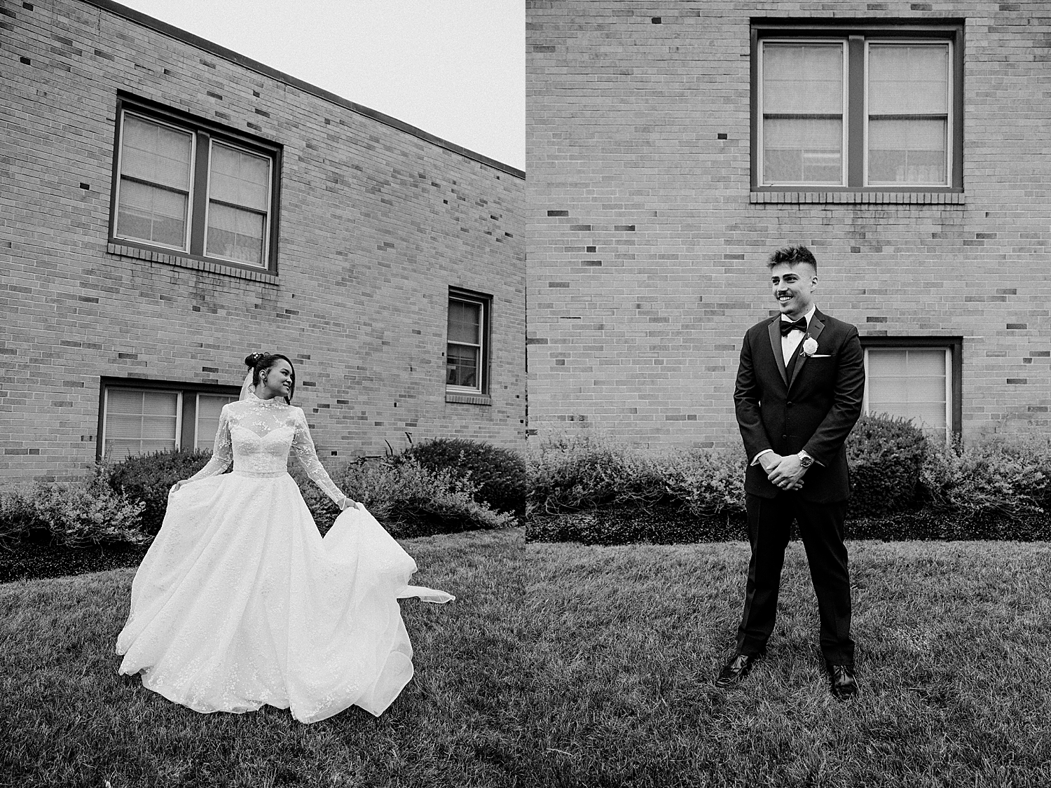 woman in timeless bridal gown next to man in tux by Destination Photographer