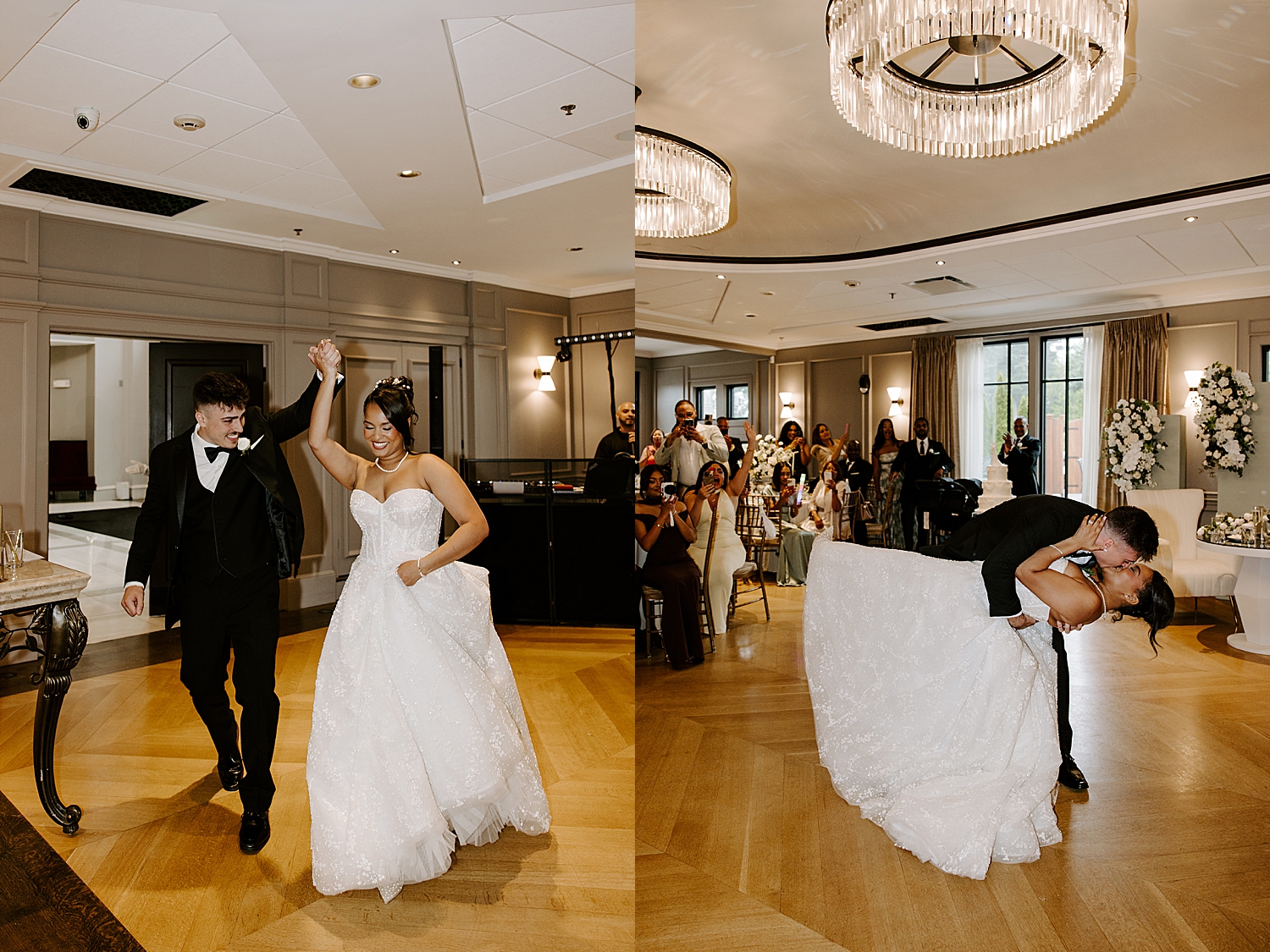 bride grins while dancing on the dance floor by Katelyn Faye Photography