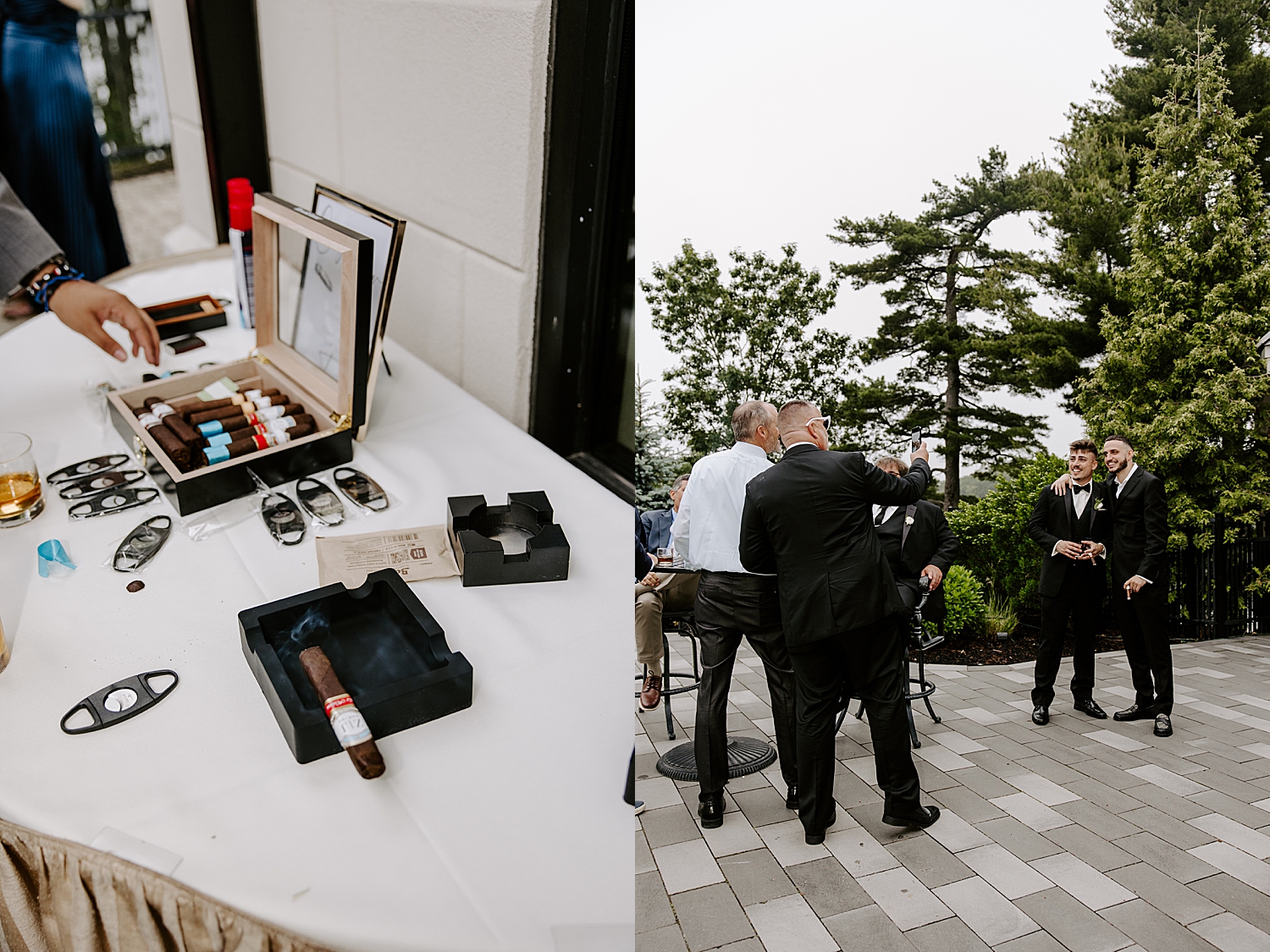 men share a cigar on the patio by Katelyn Faye Photography