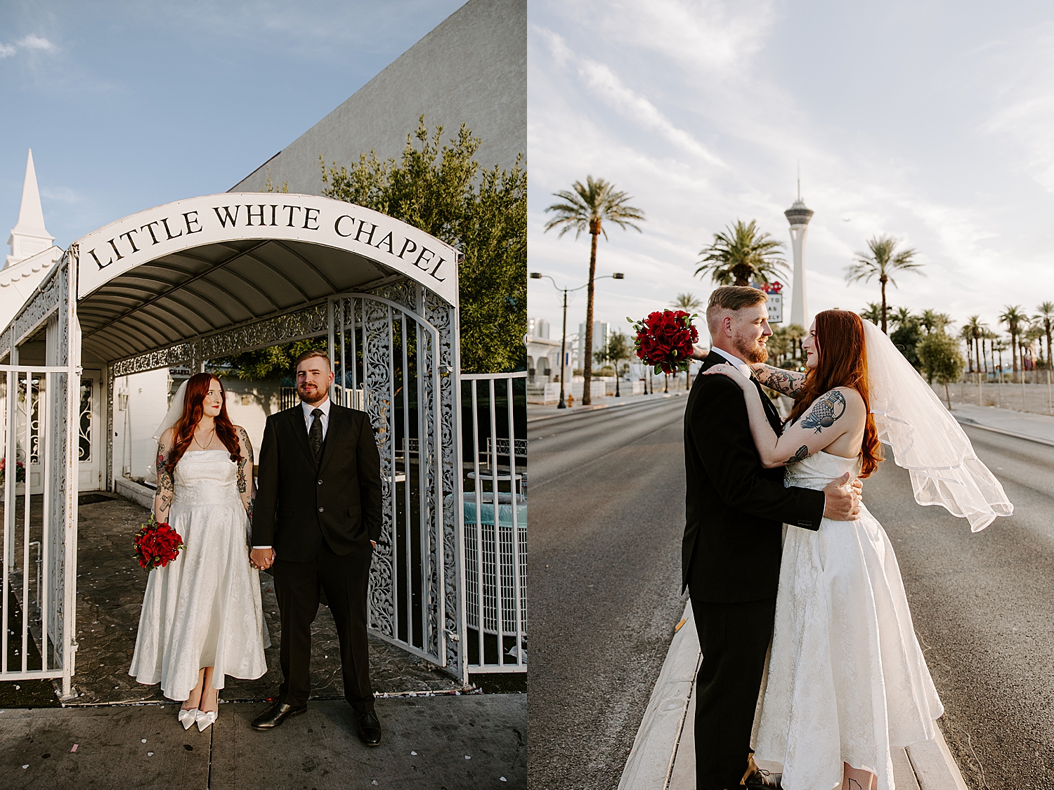 husband and wife to be embrace on street before ceremony for vintage-inspired elopement