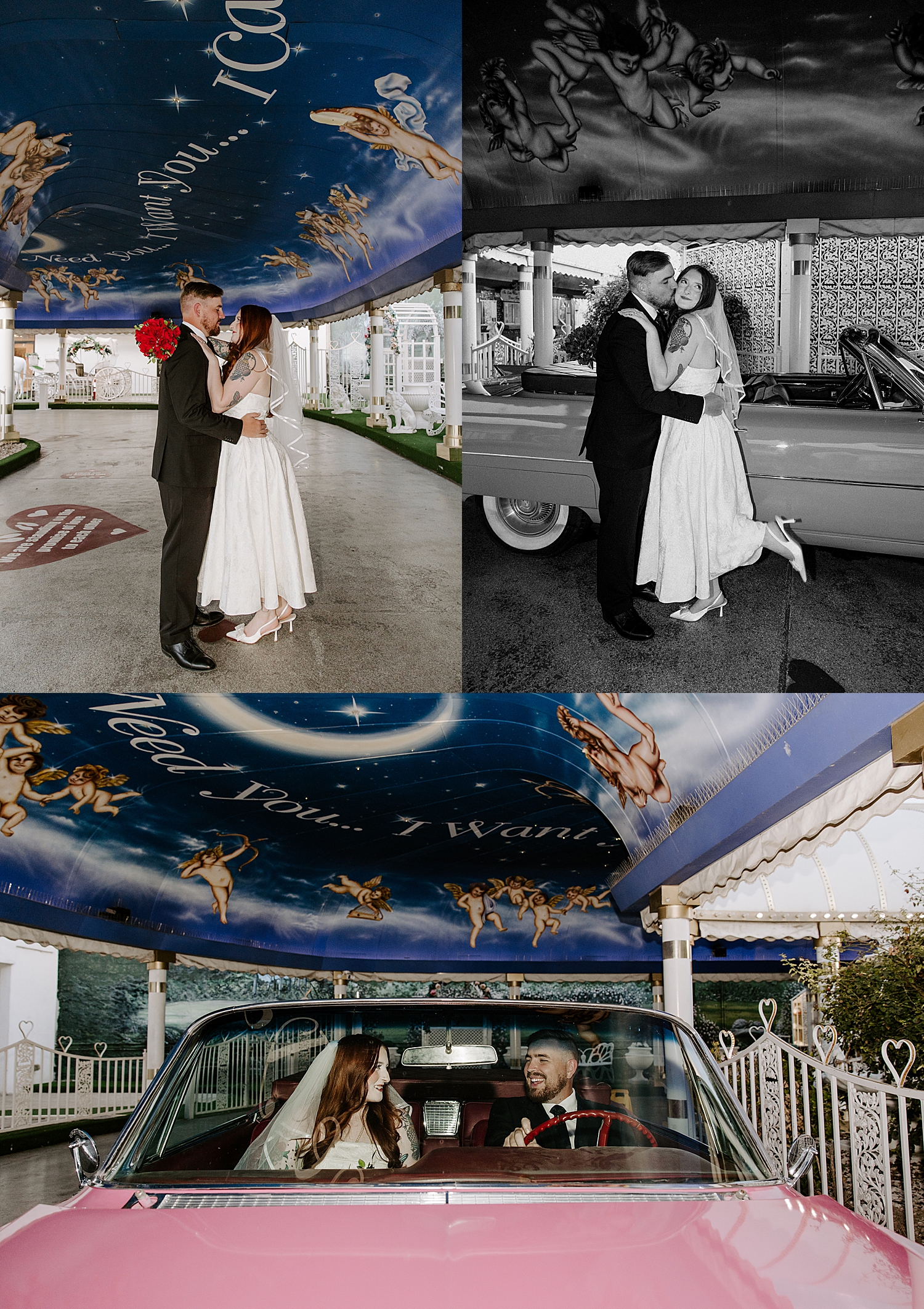 newlyweds stand under the tunnel of love for vintage-inspired elopement