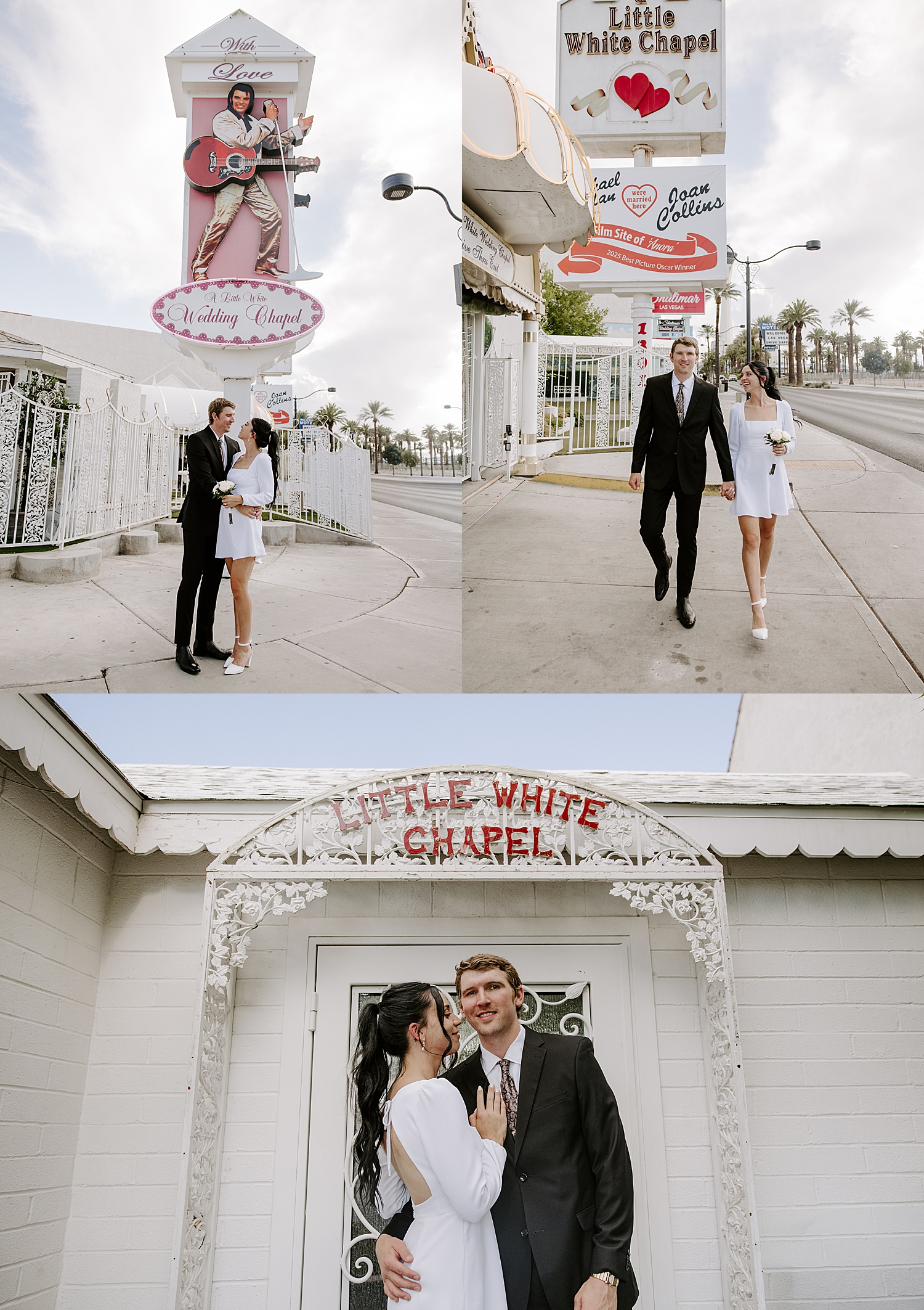 Couple giggles on sidewalk after learning 5 Most Asked Questions About Eloping in Las Vegas