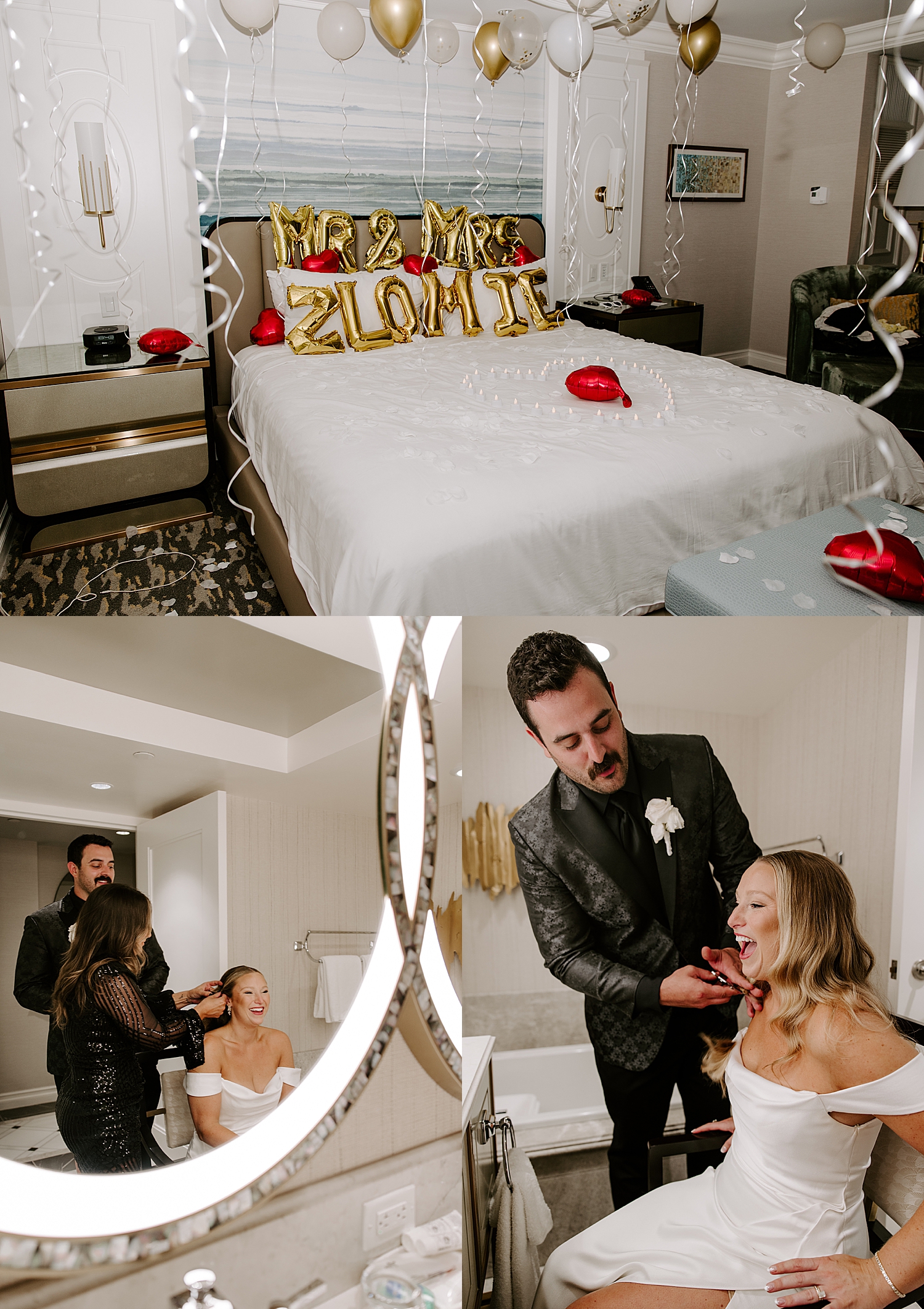man cuts his bride's hair before reception by Las Vegas wedding photographer