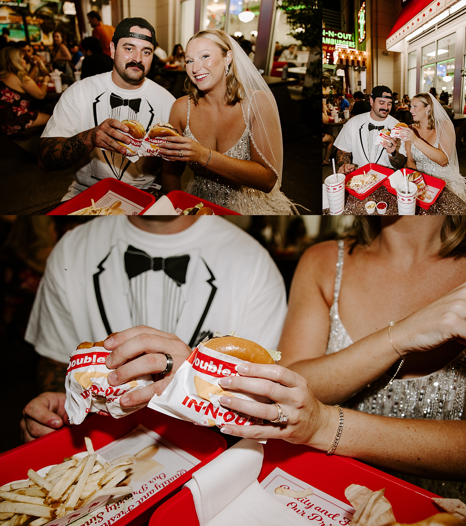 husband and wife share in-and-out burger after their big day by Katelyn Faye Photography
