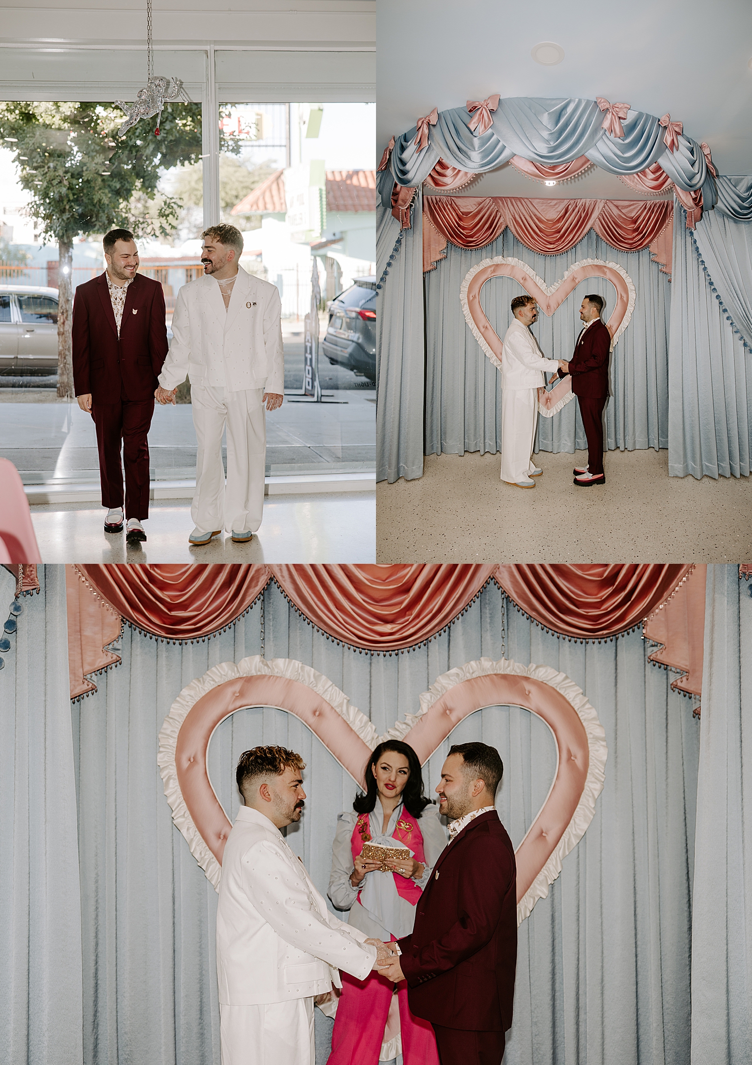 husbands exchange vows in front of heart alter at Sure Thing Too