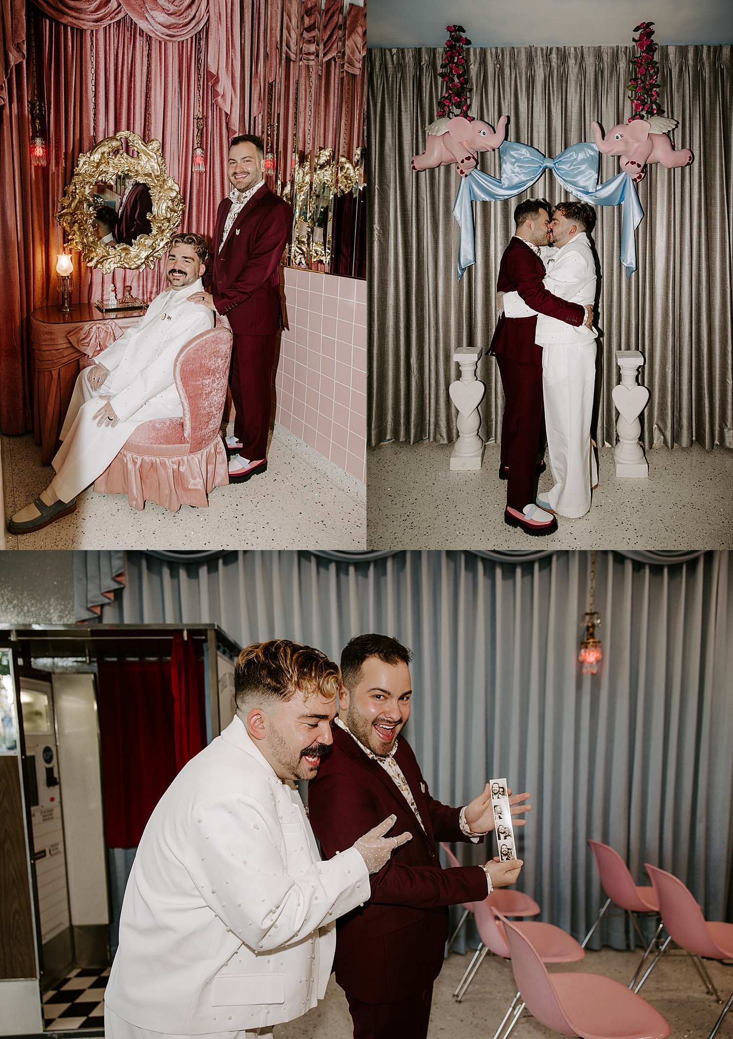 husbands stand together under cherubs at Sure Thing Too