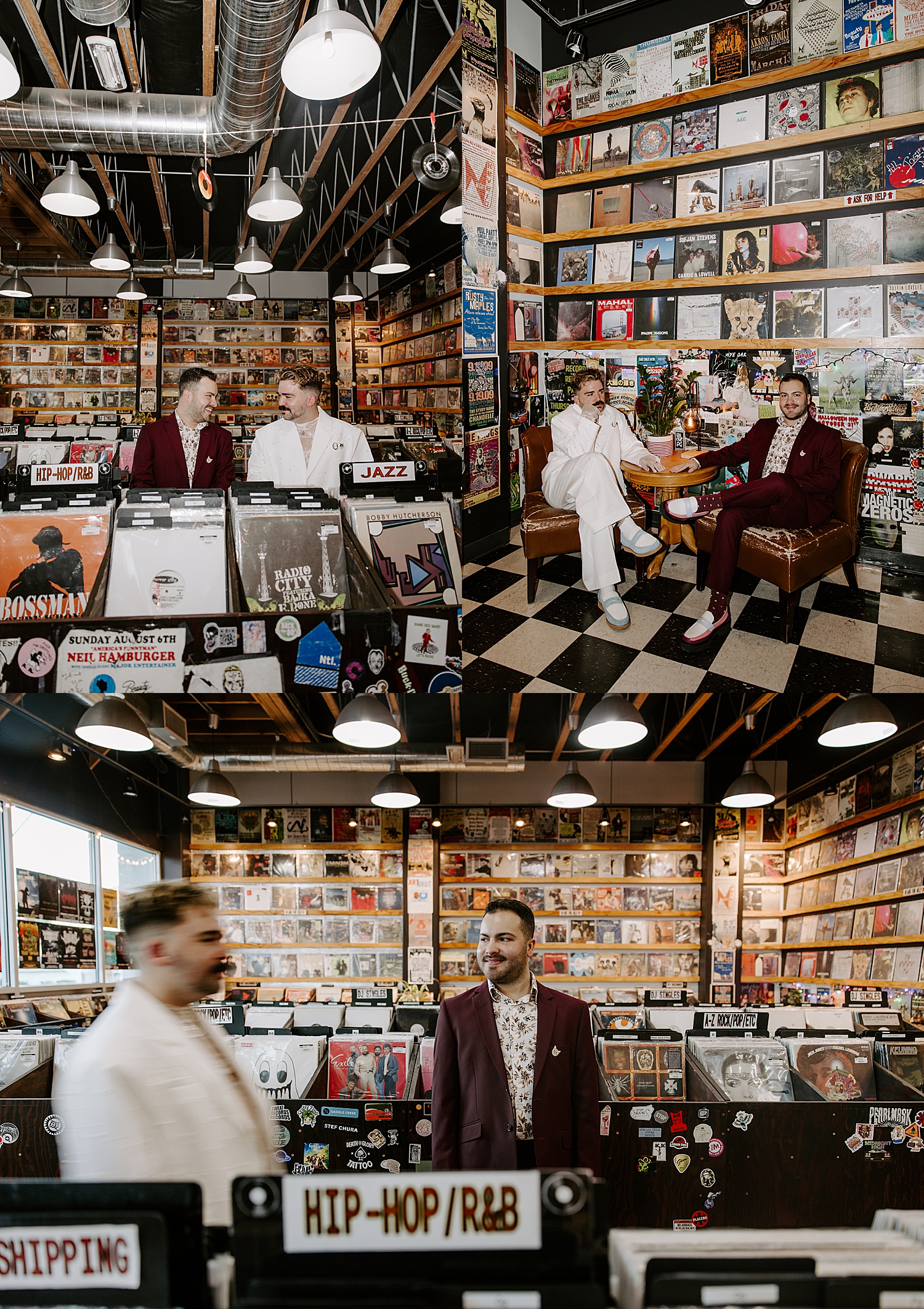 couple shops together in record store by Las Vegas elopement photographer