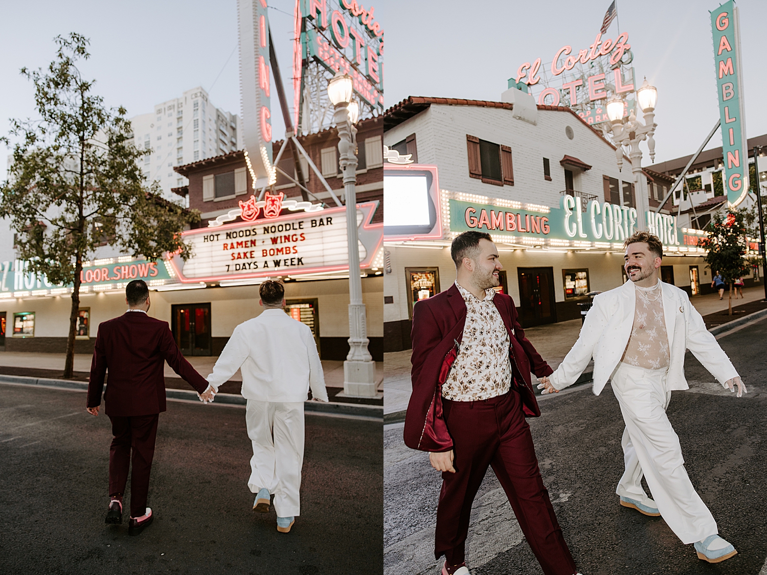 newlyweds walk across the street by Katelyn Faye Photo