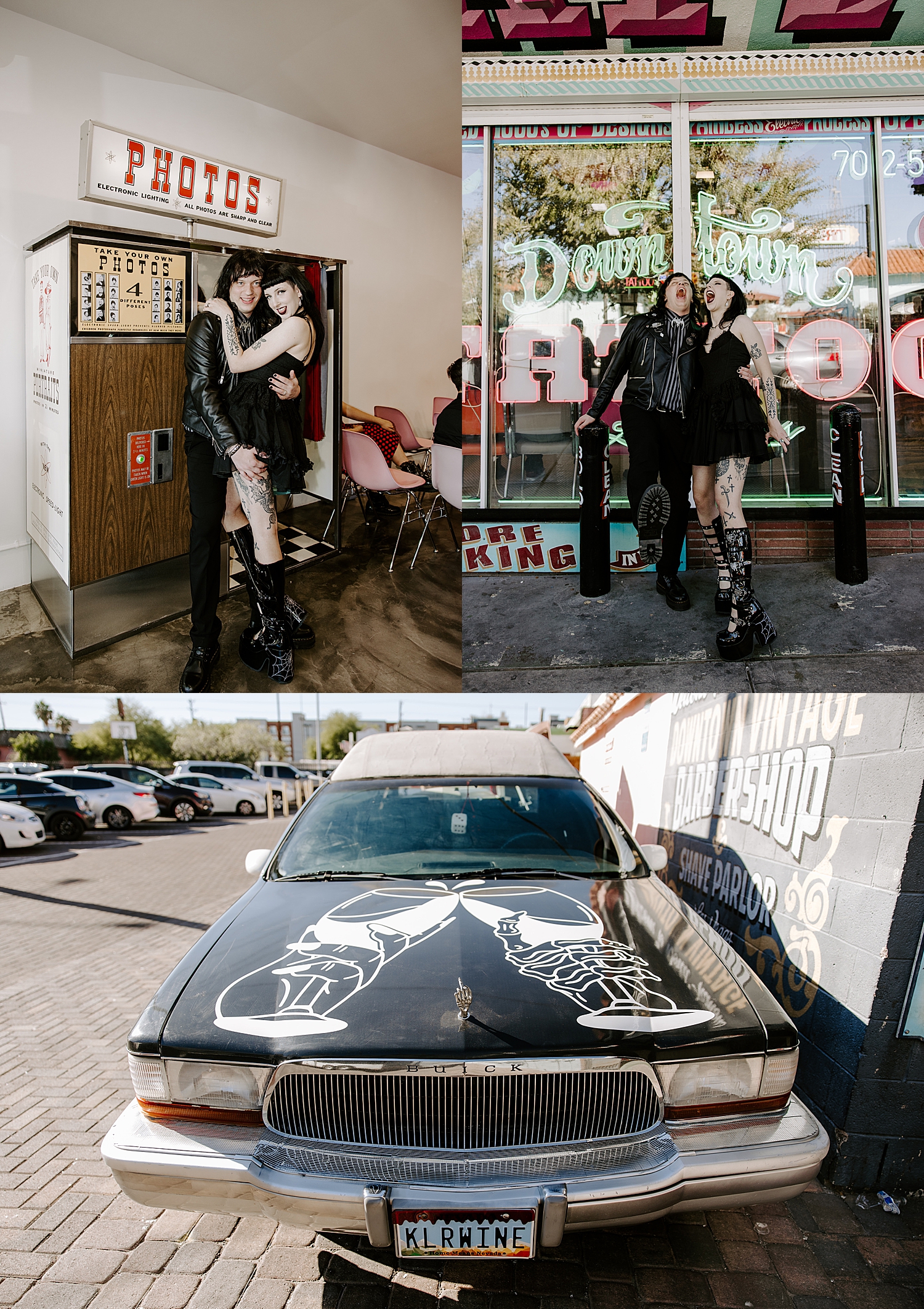 man and woman step outside to see hurst for elopement with Hellvis