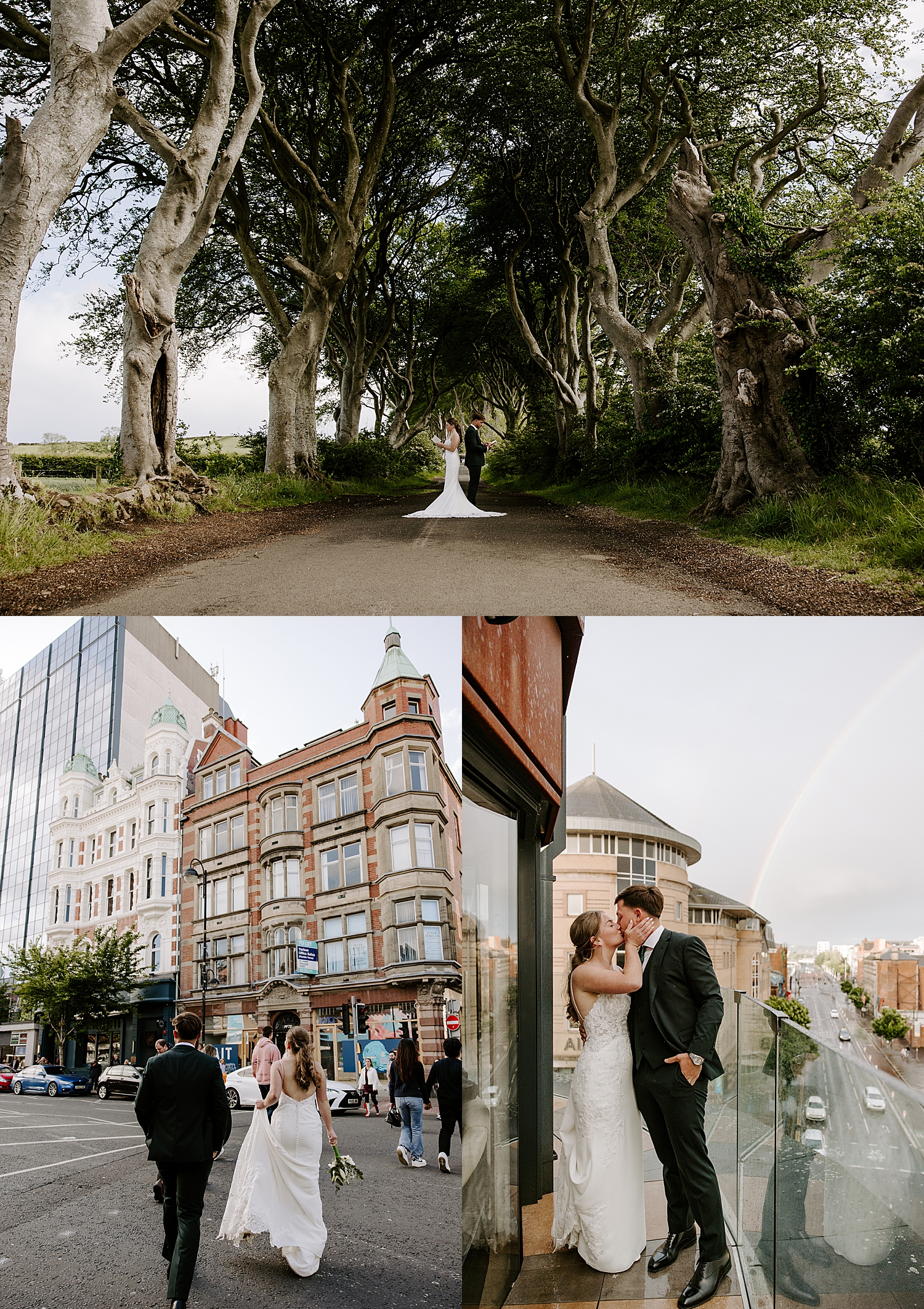 newlyweds kiss under Irish rainbow in Dublin by Las vegas wedding photographer 