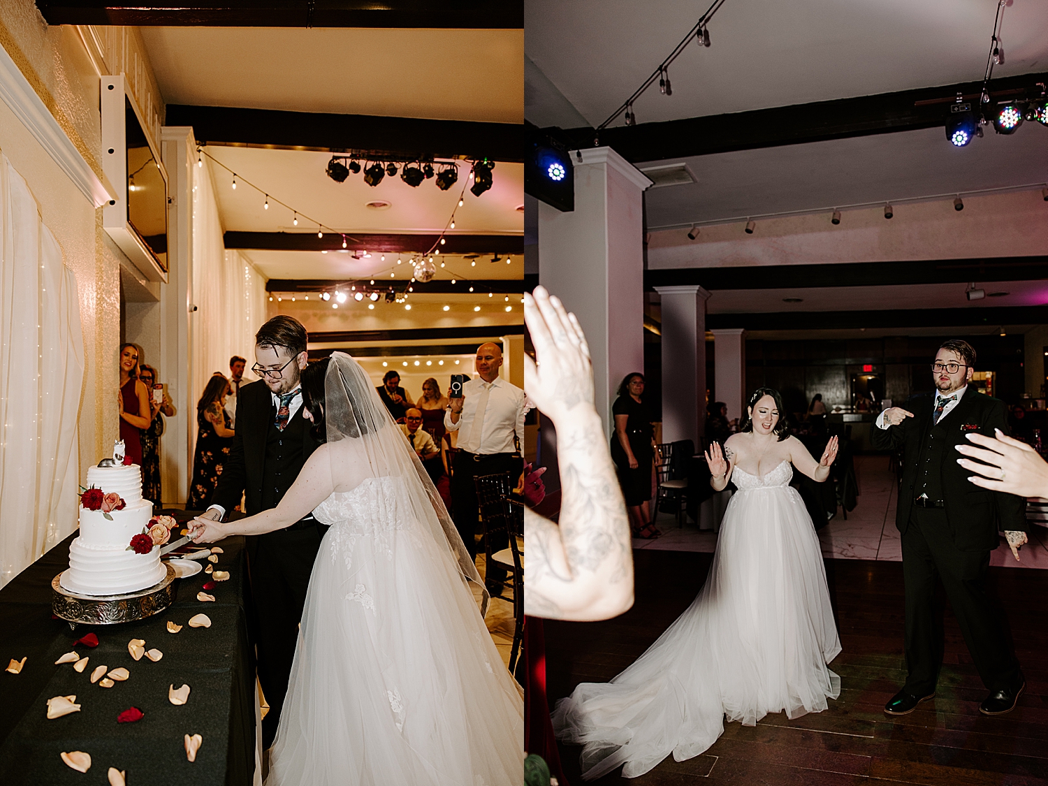 newlyweds dance the night away with friends at reception by Katelyn Faye Photography