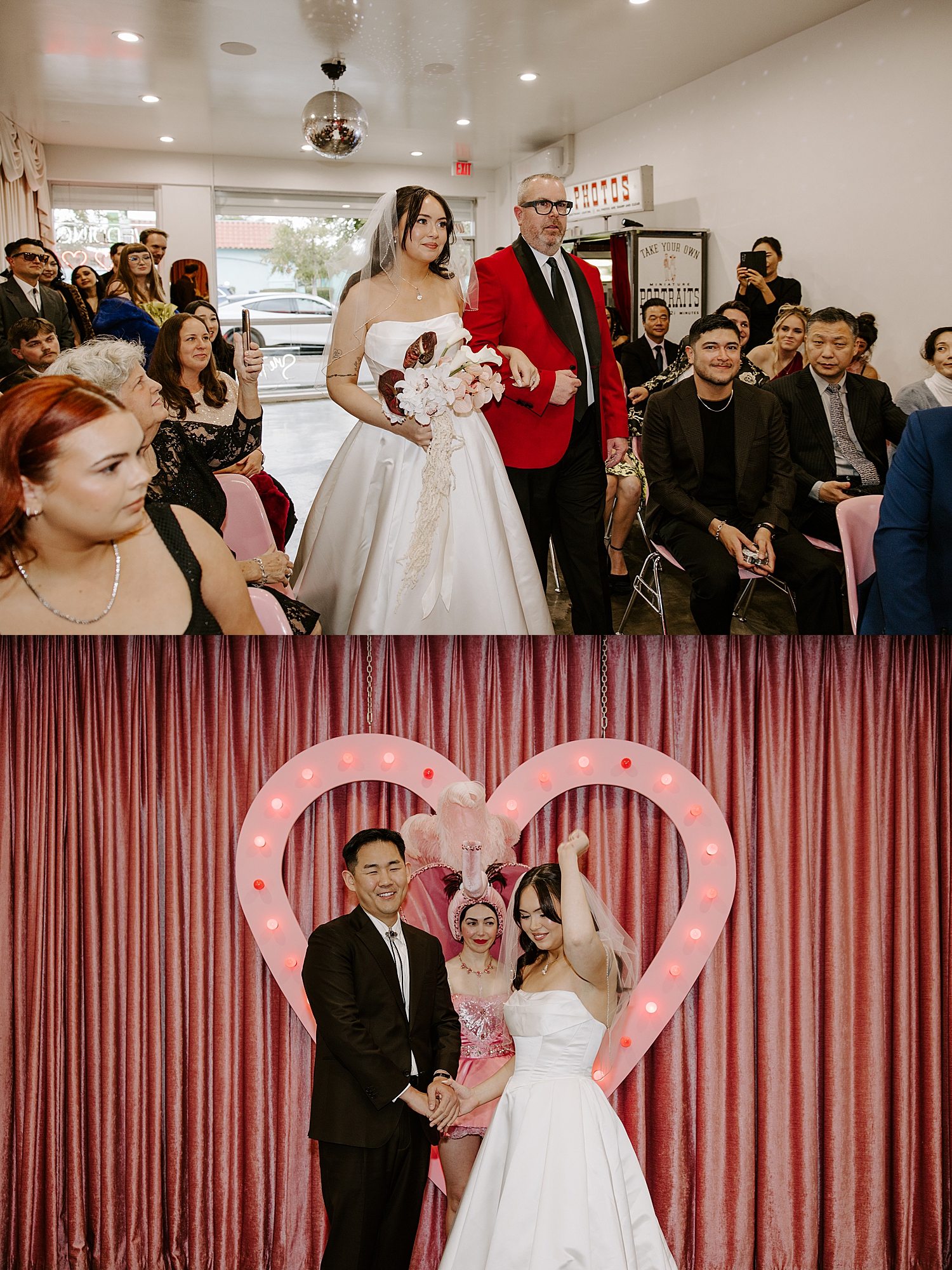 woman walks down aisle at Sure Thing Chapel by Las Vegas wedding photographer