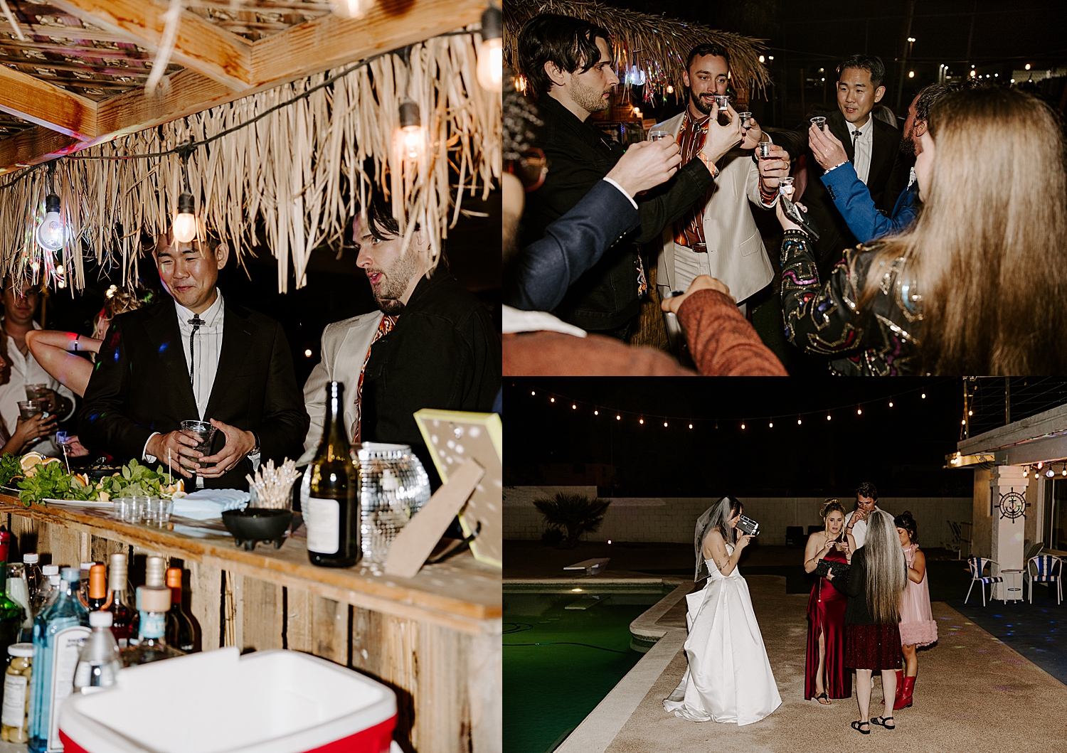 guests share a shot in backyard reception by Katelyn Faye Photo