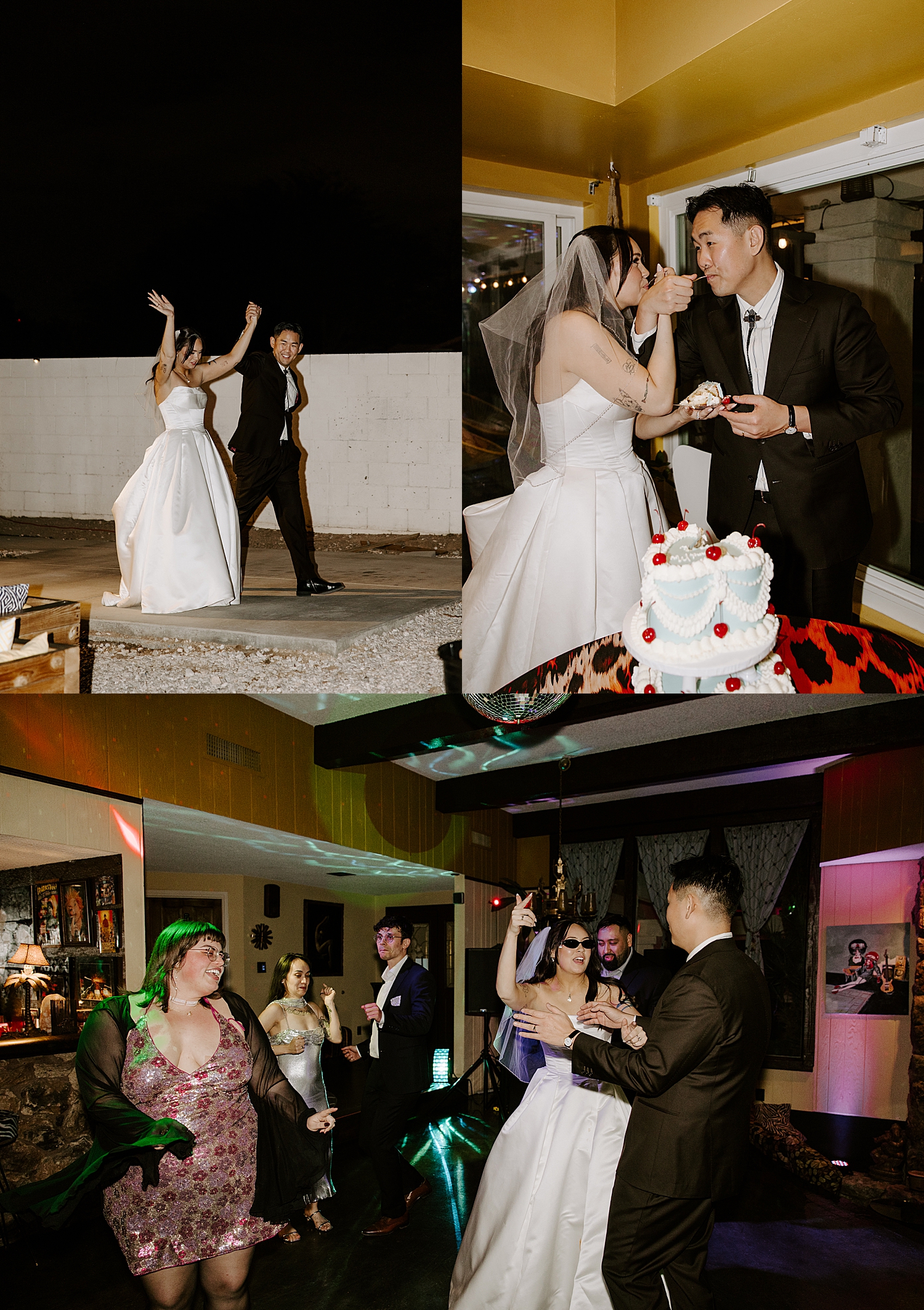 newlyweds enter their fun-filled celebration at airbnb house