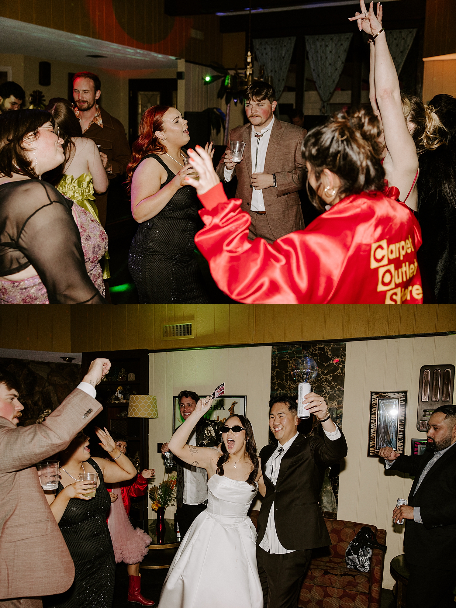 guests dance with newlyweds by Las Vegas wedding photographer