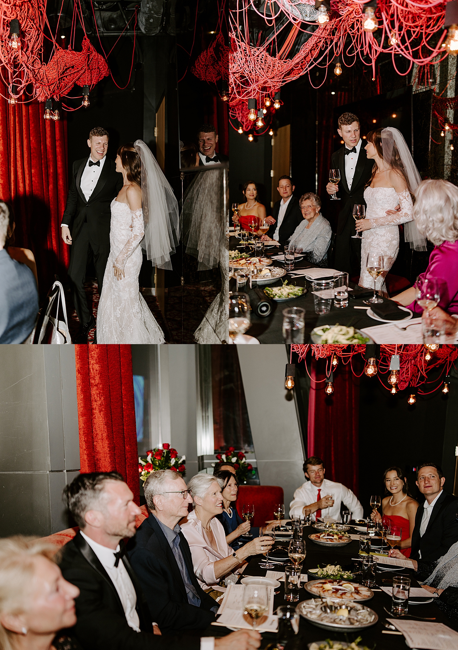 bride and groom stand over intimate dinner table showing the Best Elopement Reception Spots in Las Vegas