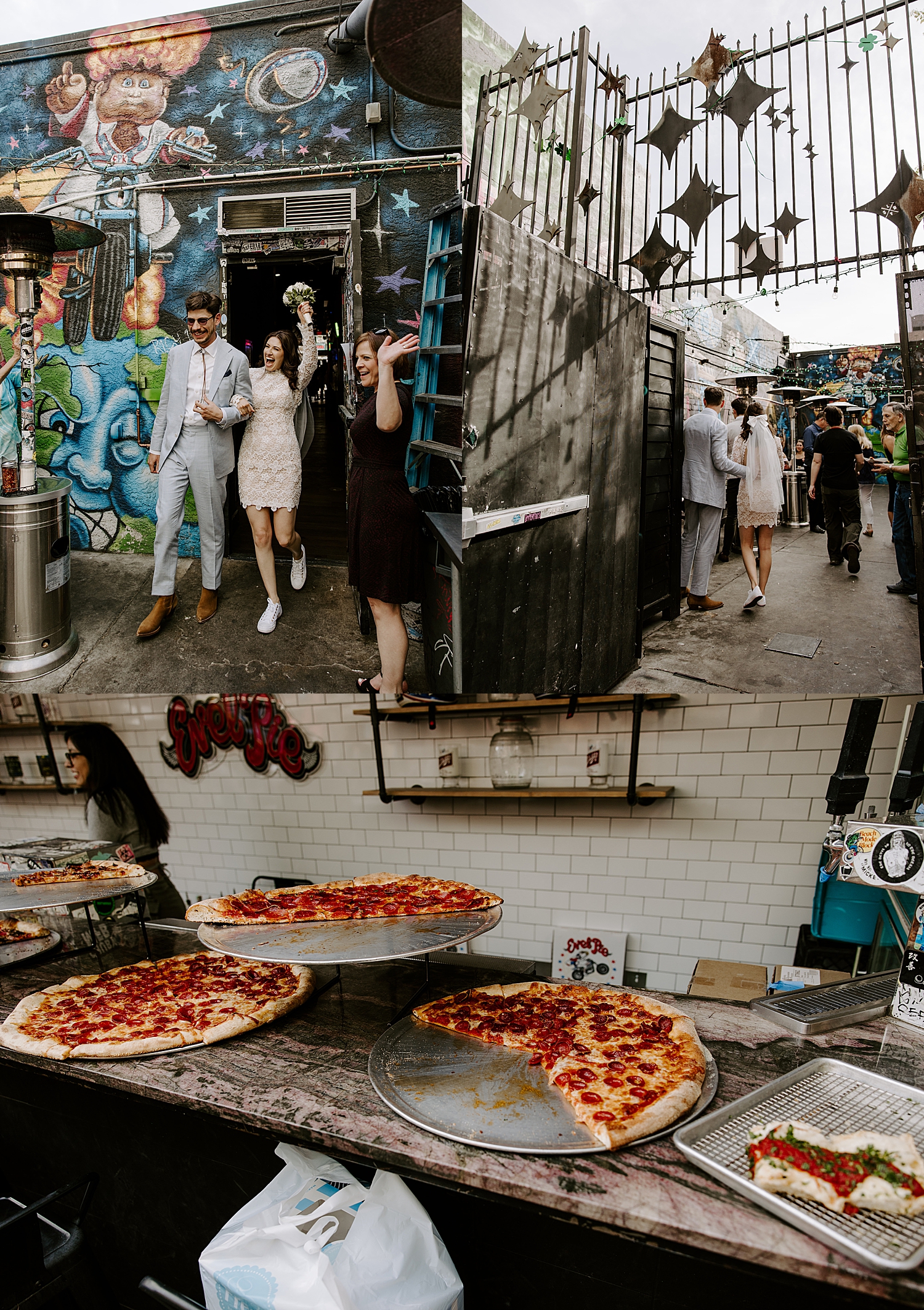 newlyweds enter outdoor patio showing off the Best Elopement Reception Spots in Las Vegas