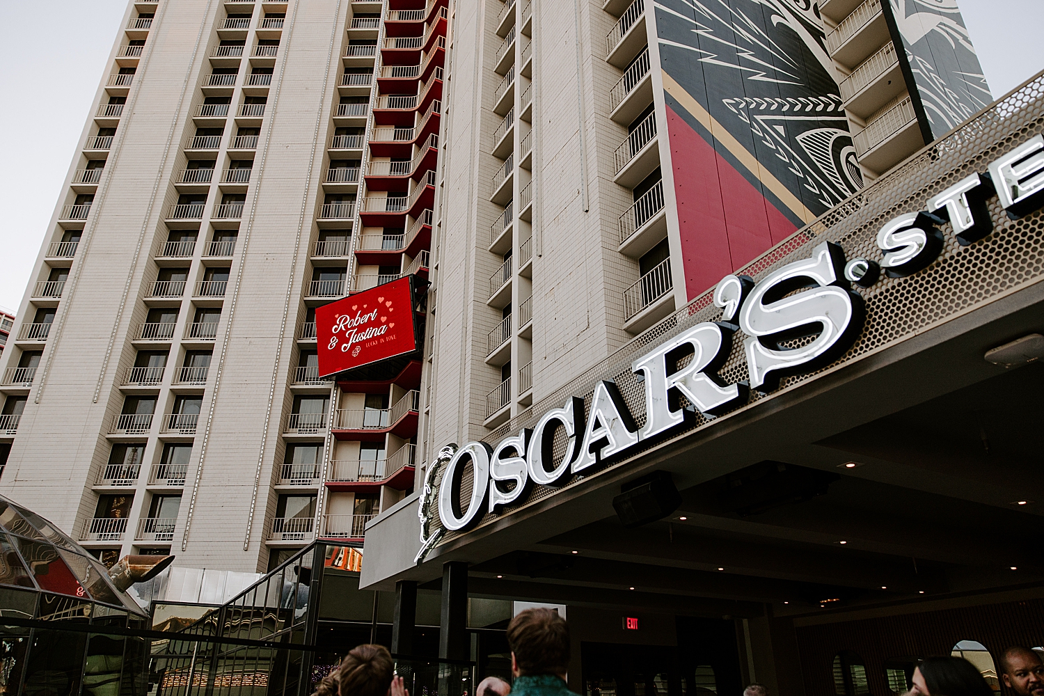 skyscraper with Oscar sign on front showing the Best Elopement Reception Spots in Las Vegas